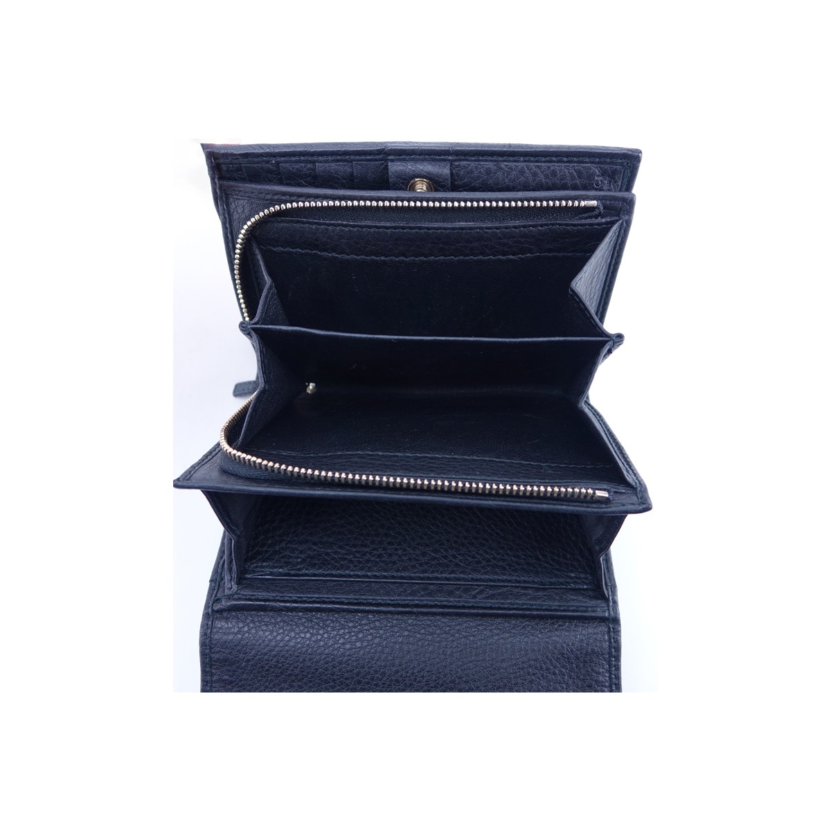 Gucci Black Grained Leather Bamboo Trifold Wallet
