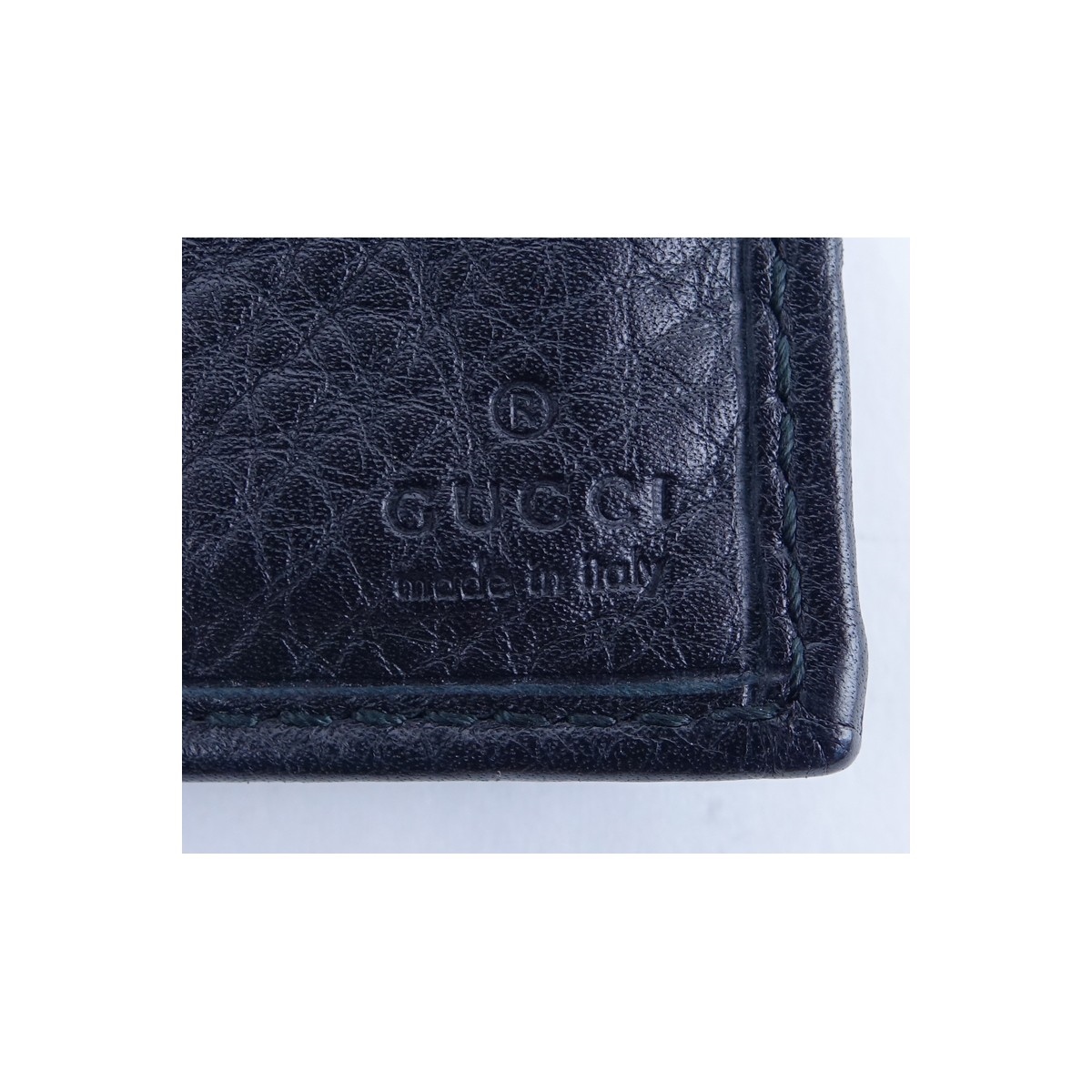 Gucci Black Grained Leather Bamboo Trifold Wallet
