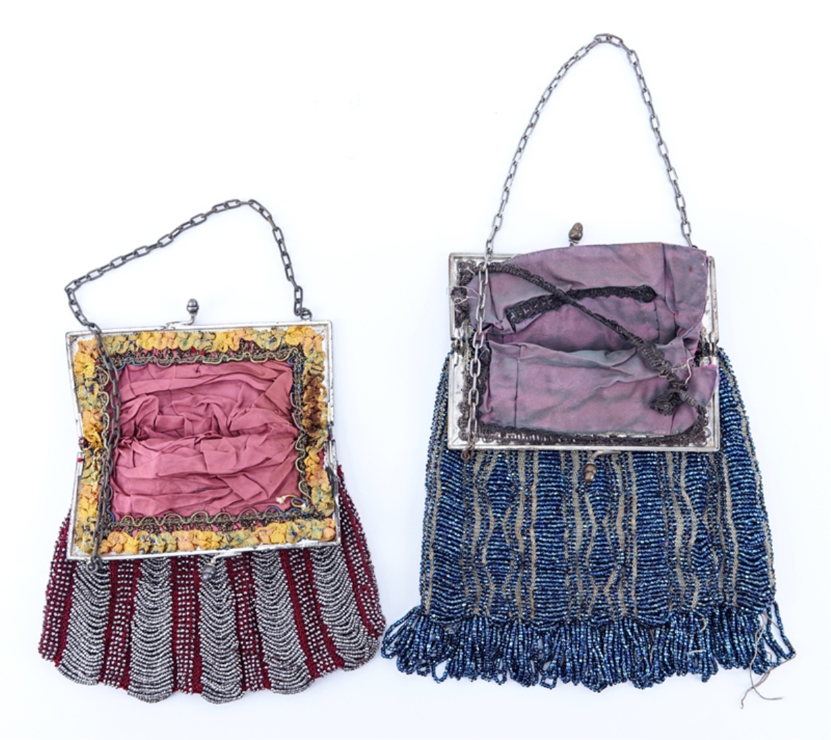 Two (2) Antique Red & Blue Beaded Evening Bags