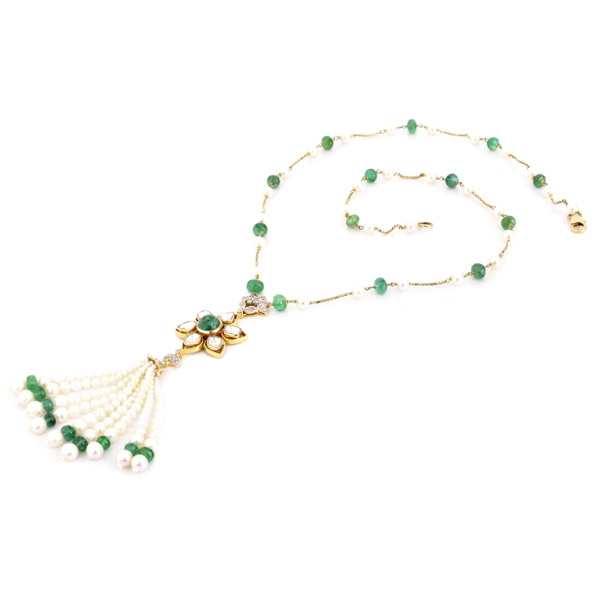 Vintage Diamond, Emerald and Pearl Tassel Necklace