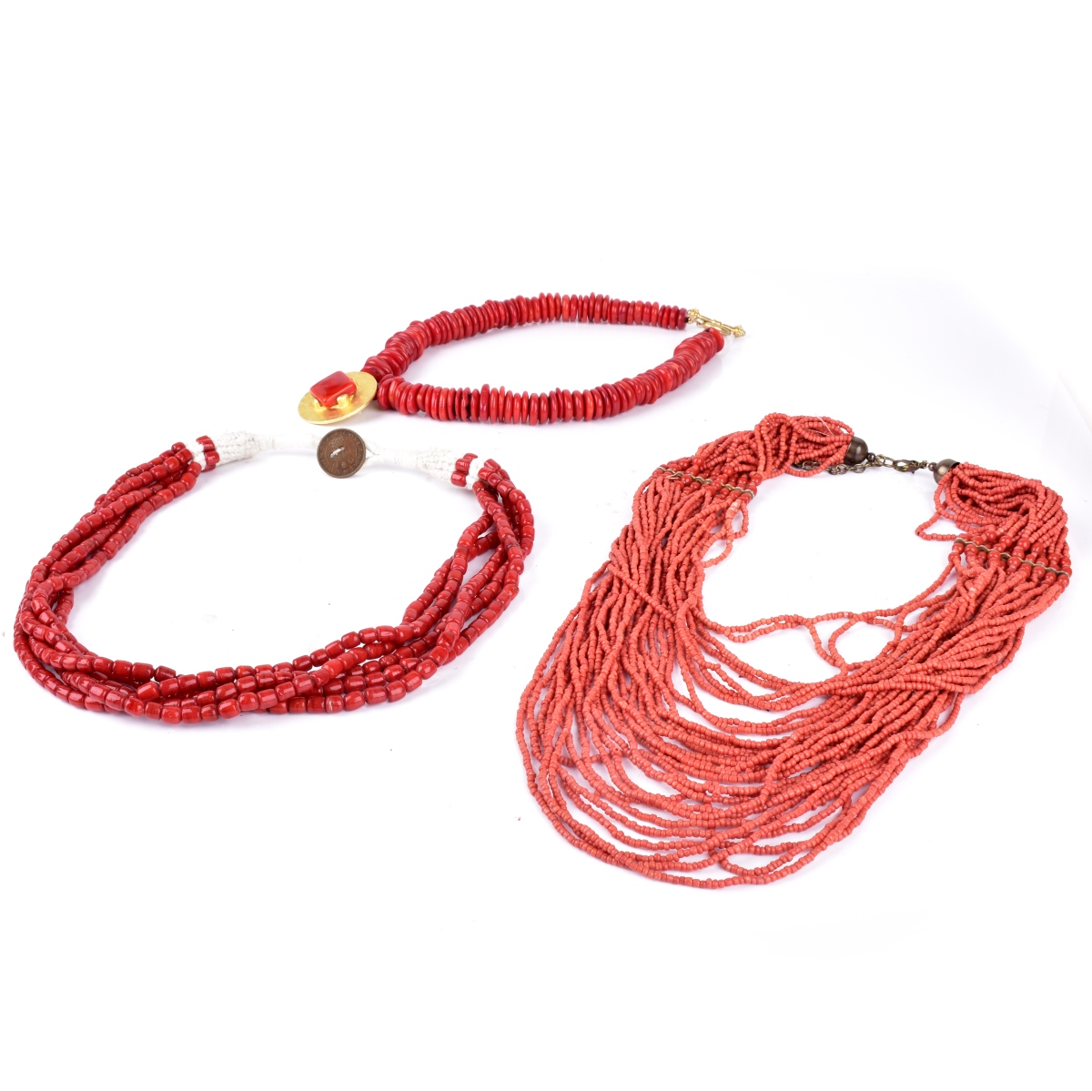 Three Vintage Coral Bead Necklaces