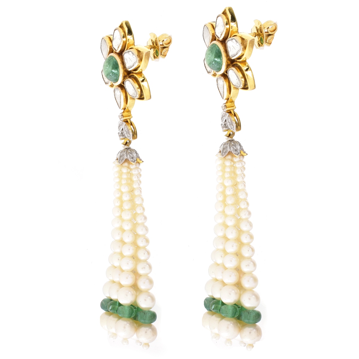 Vintage Diamond, Emerald and Pearl Tassel Earrings
