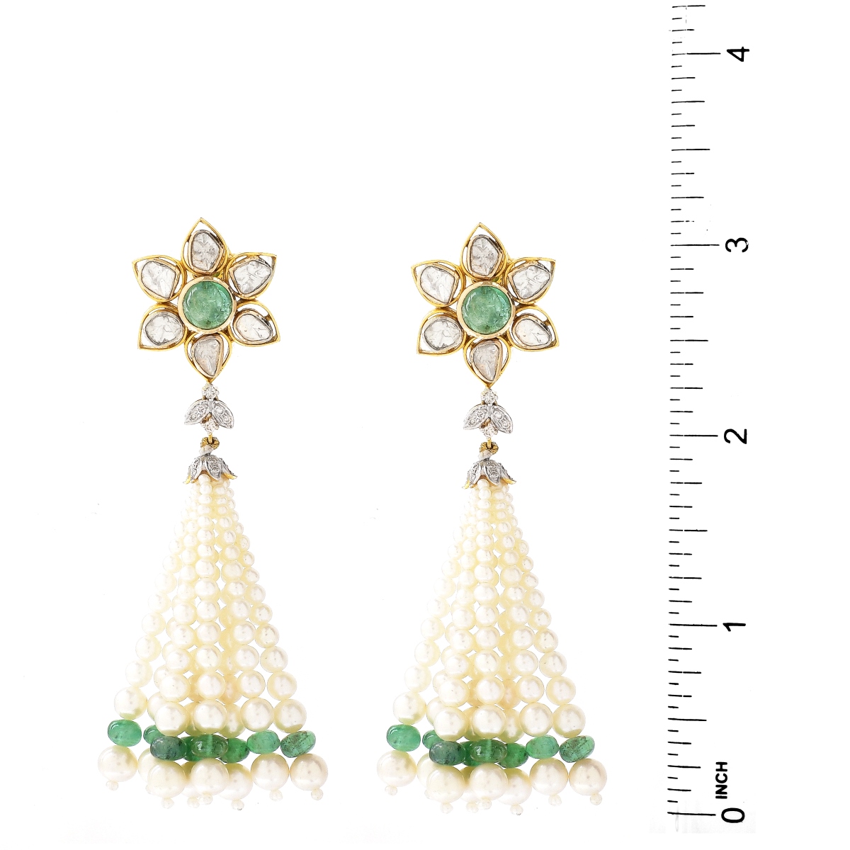 Vintage Diamond, Emerald and Pearl Tassel Earrings