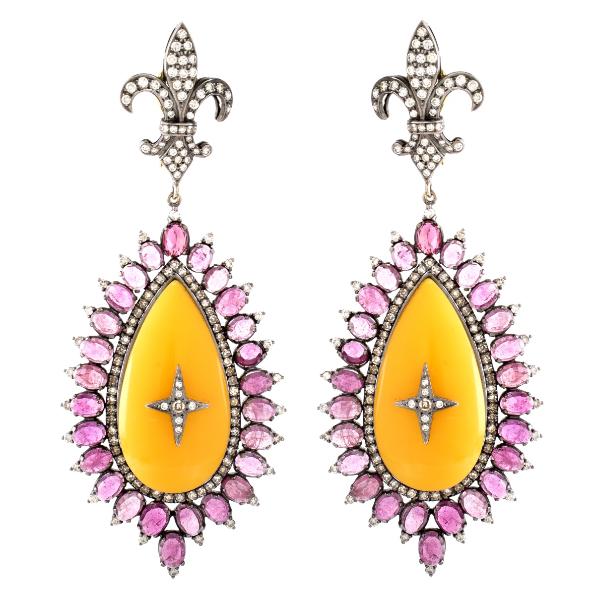 Antique Diamond, Ruby and 18K Gold Earrings