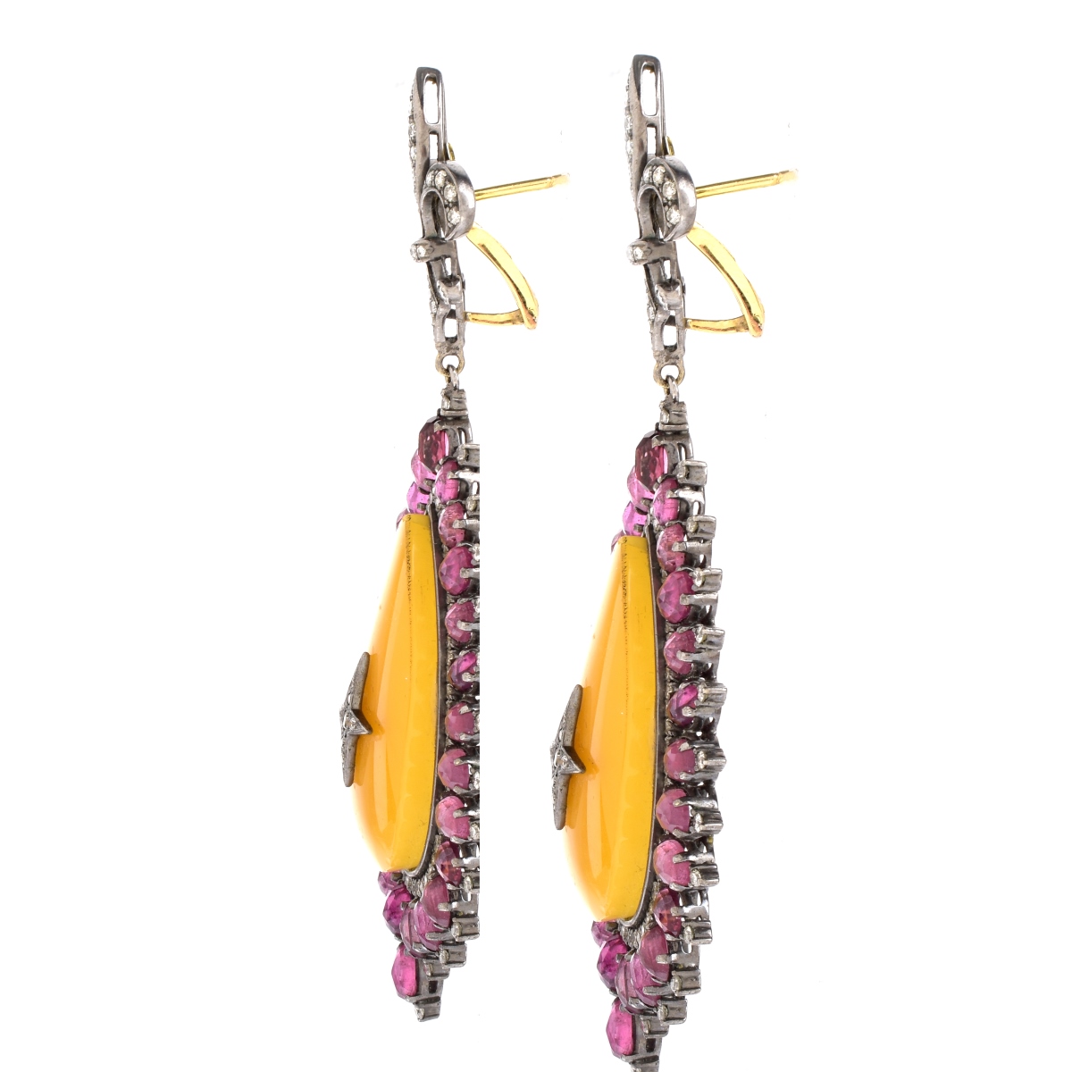 Antique Diamond, Ruby and 18K Gold Earrings