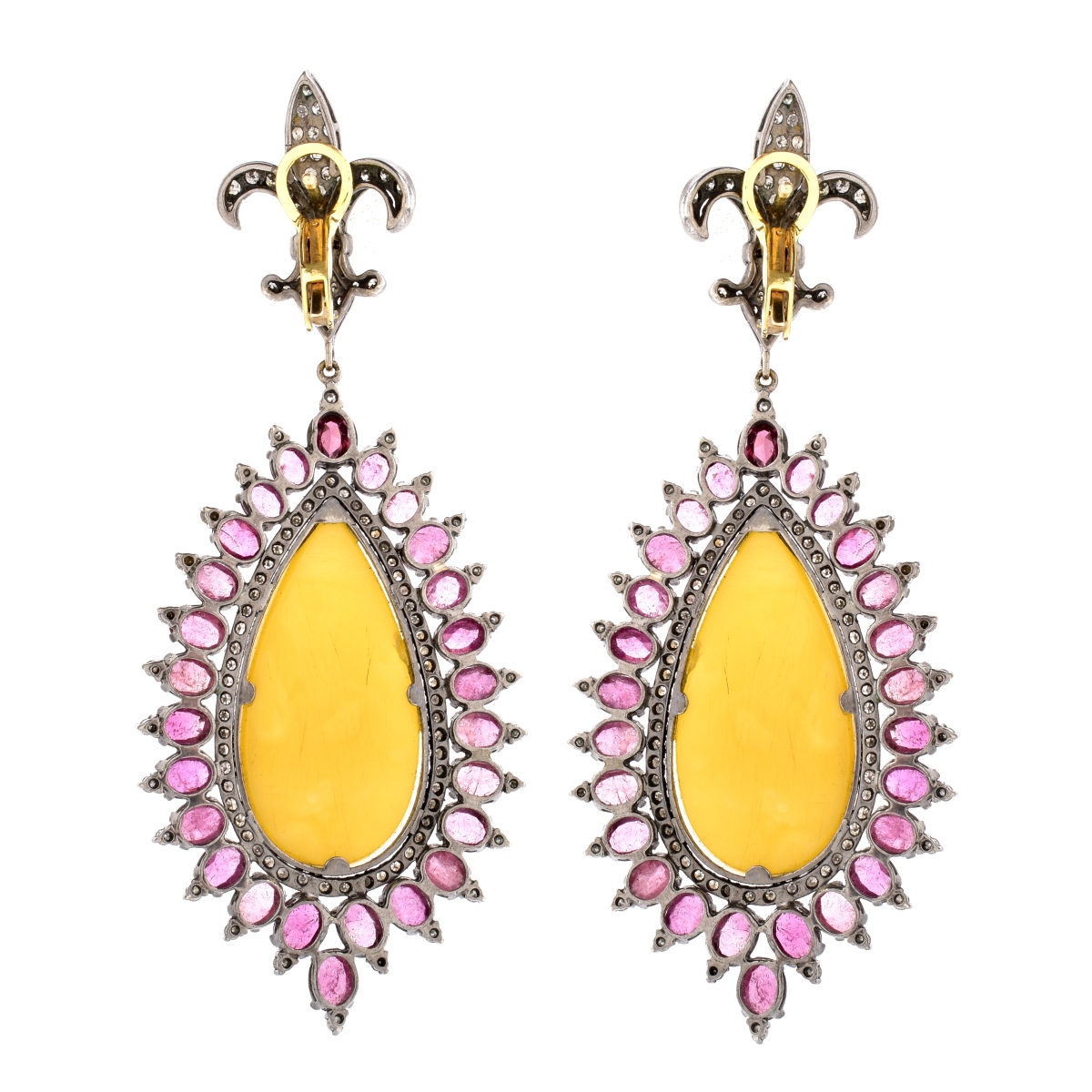 Antique Diamond, Ruby and 18K Gold Earrings