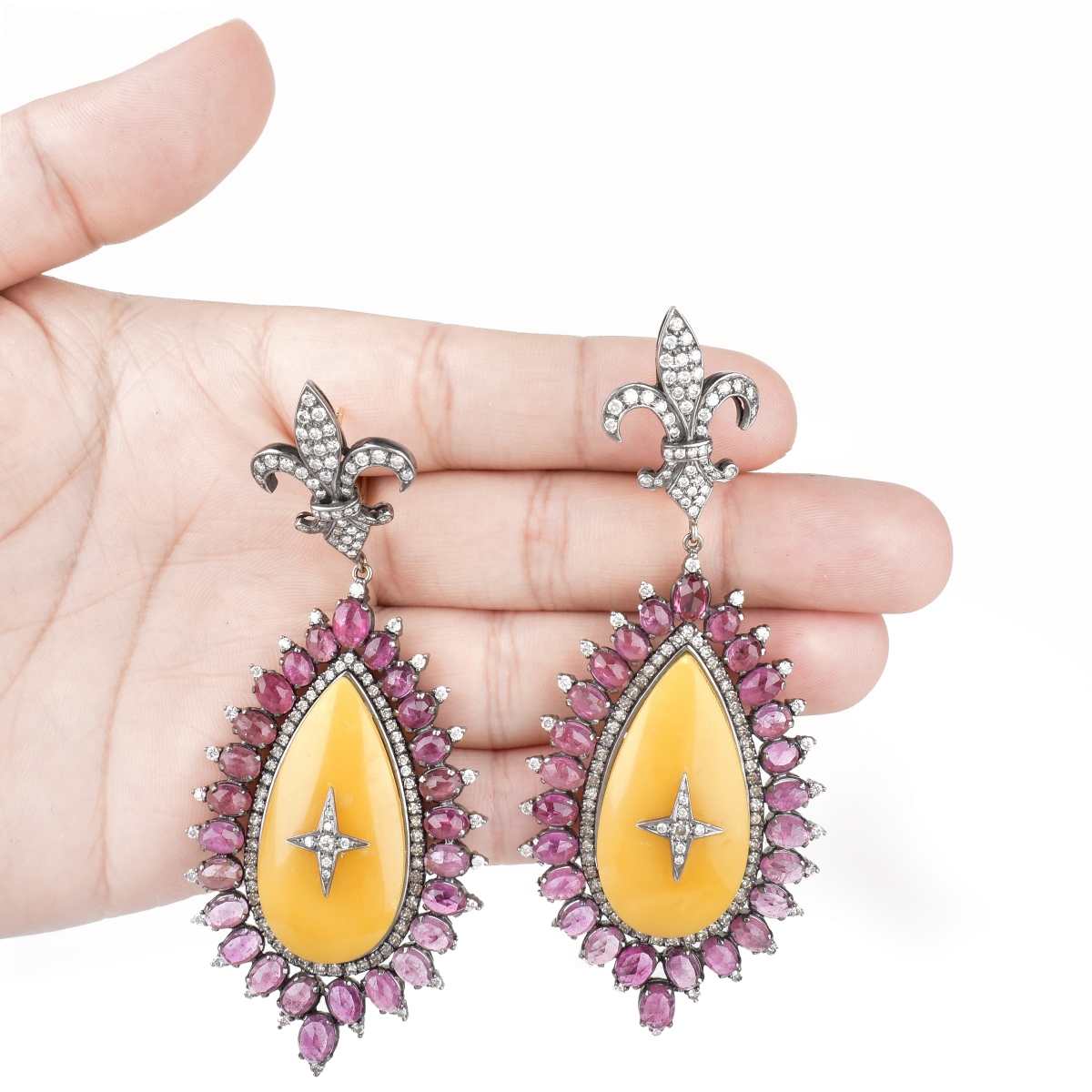 Antique Diamond, Ruby and 18K Gold Earrings
