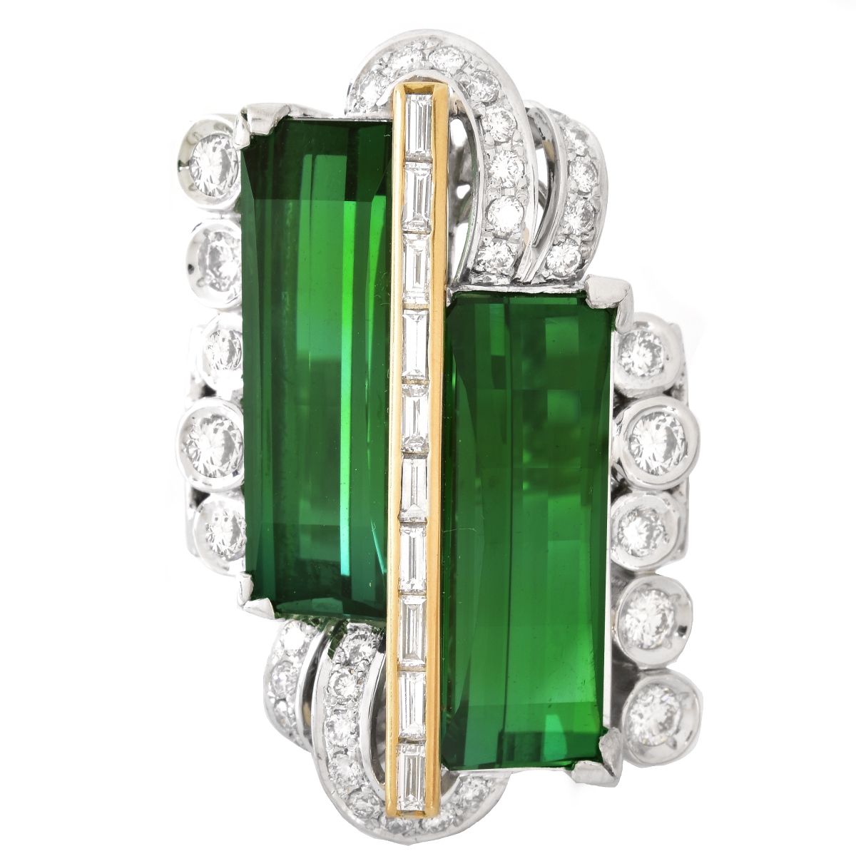 Tourmaline, Diamond and Platinum Ring