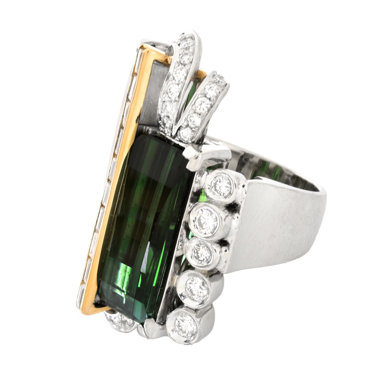 Tourmaline, Diamond and Platinum Ring