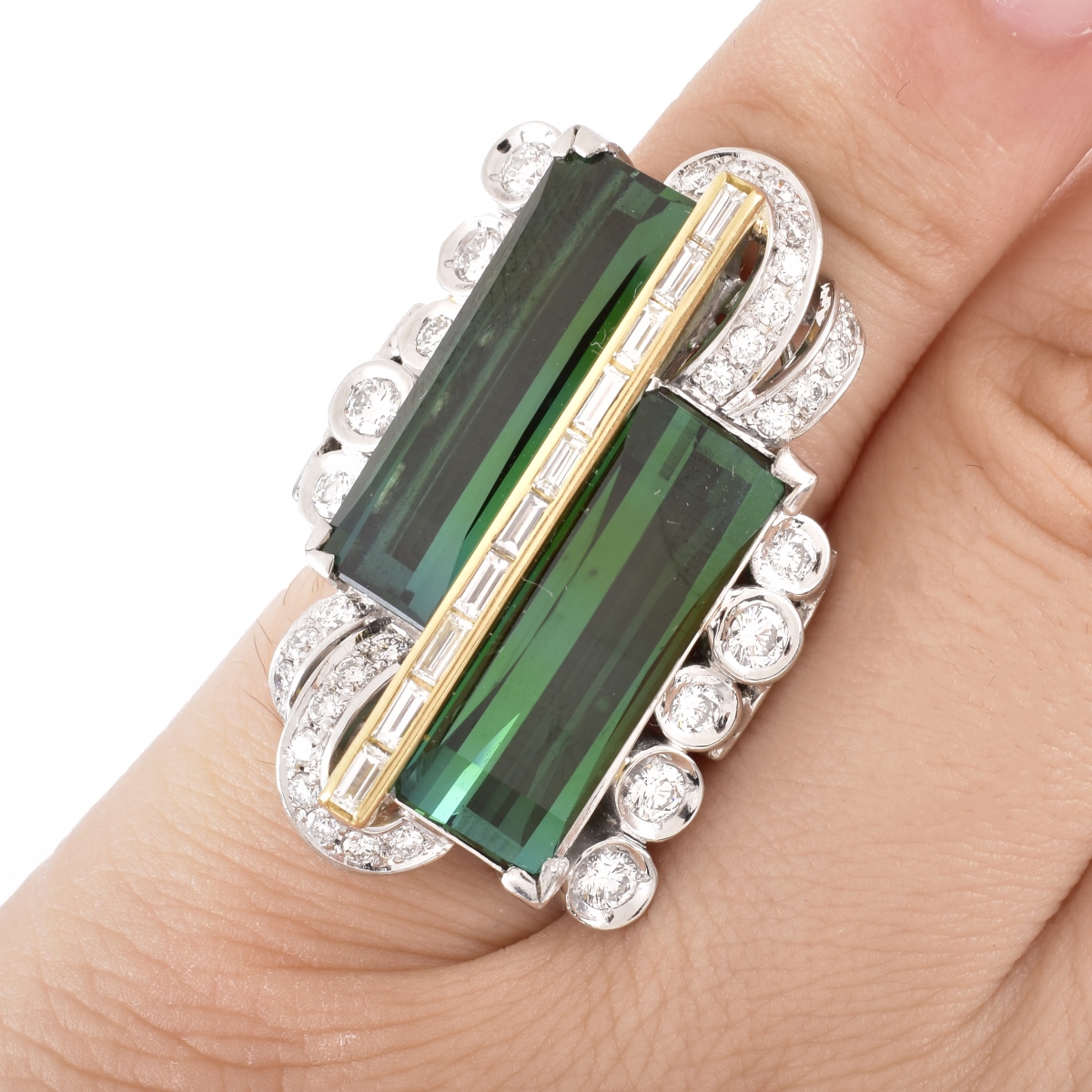 Tourmaline, Diamond and Platinum Ring