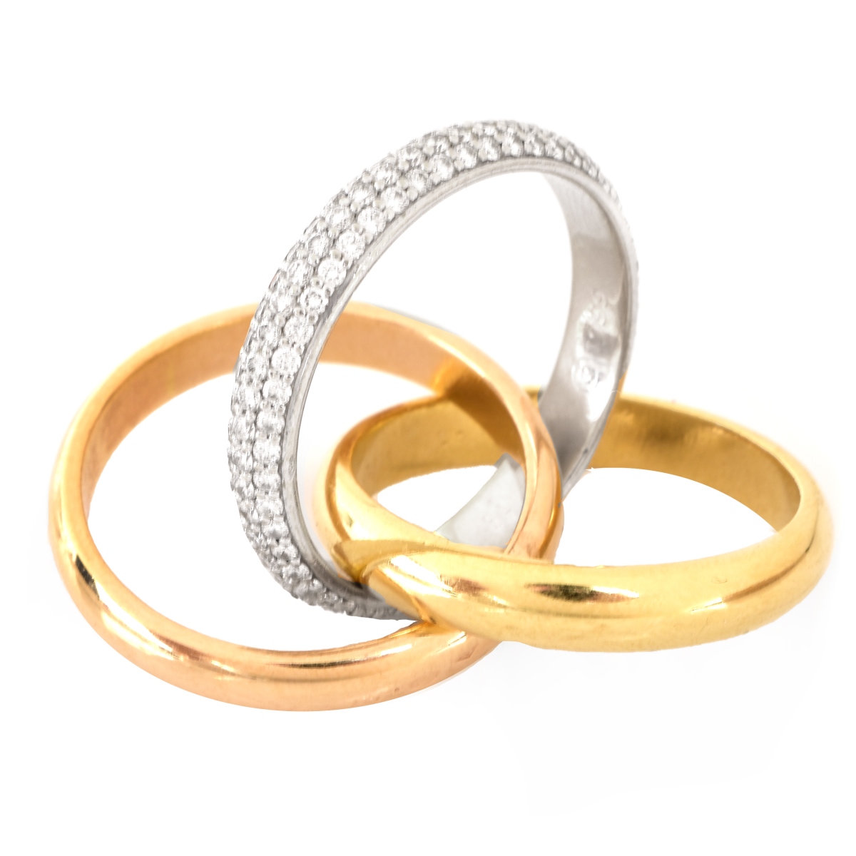 Cartier Diamond Trinity Tri-Color Gold Band Ring