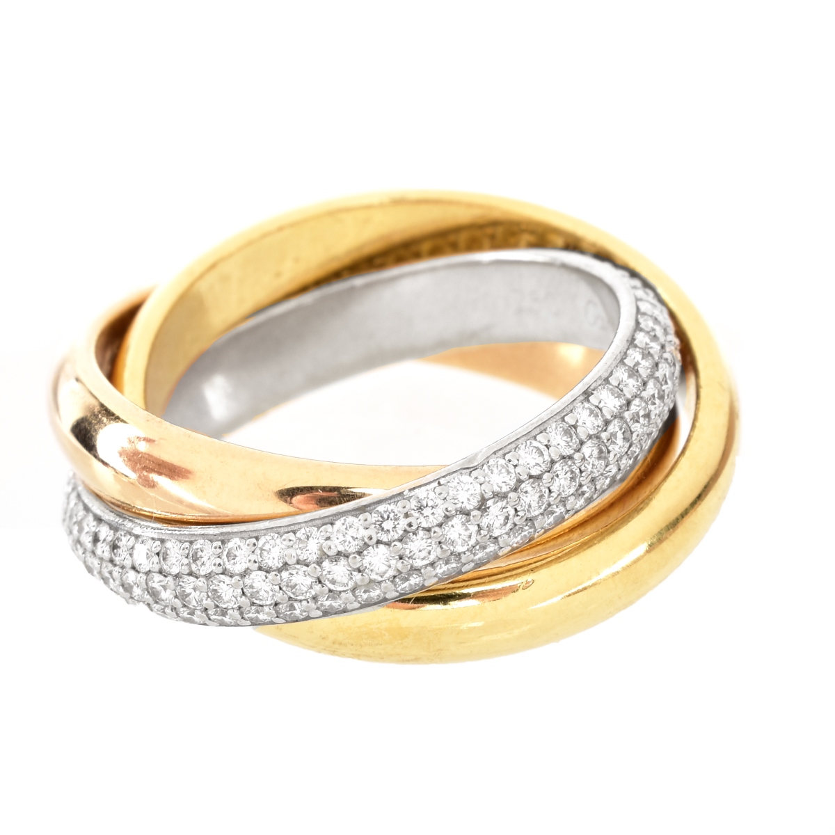 Cartier Diamond Trinity Tri-Color Gold Band Ring