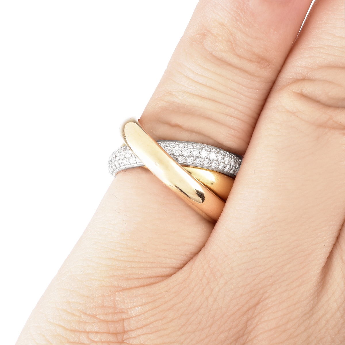 Cartier Diamond Trinity Tri-Color Gold Band Ring