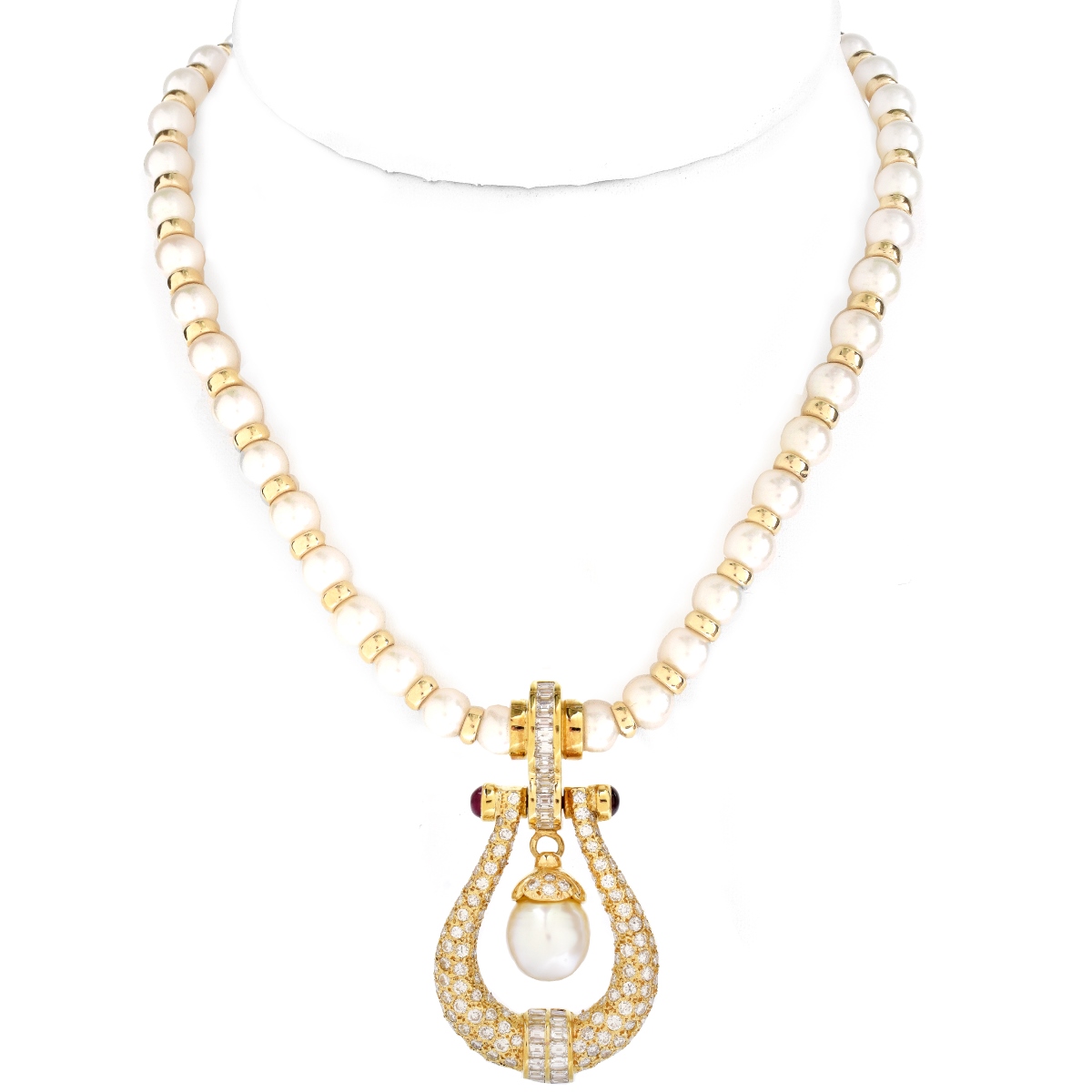 Bulgari style Diamond, Pearl and 18K Necklace
