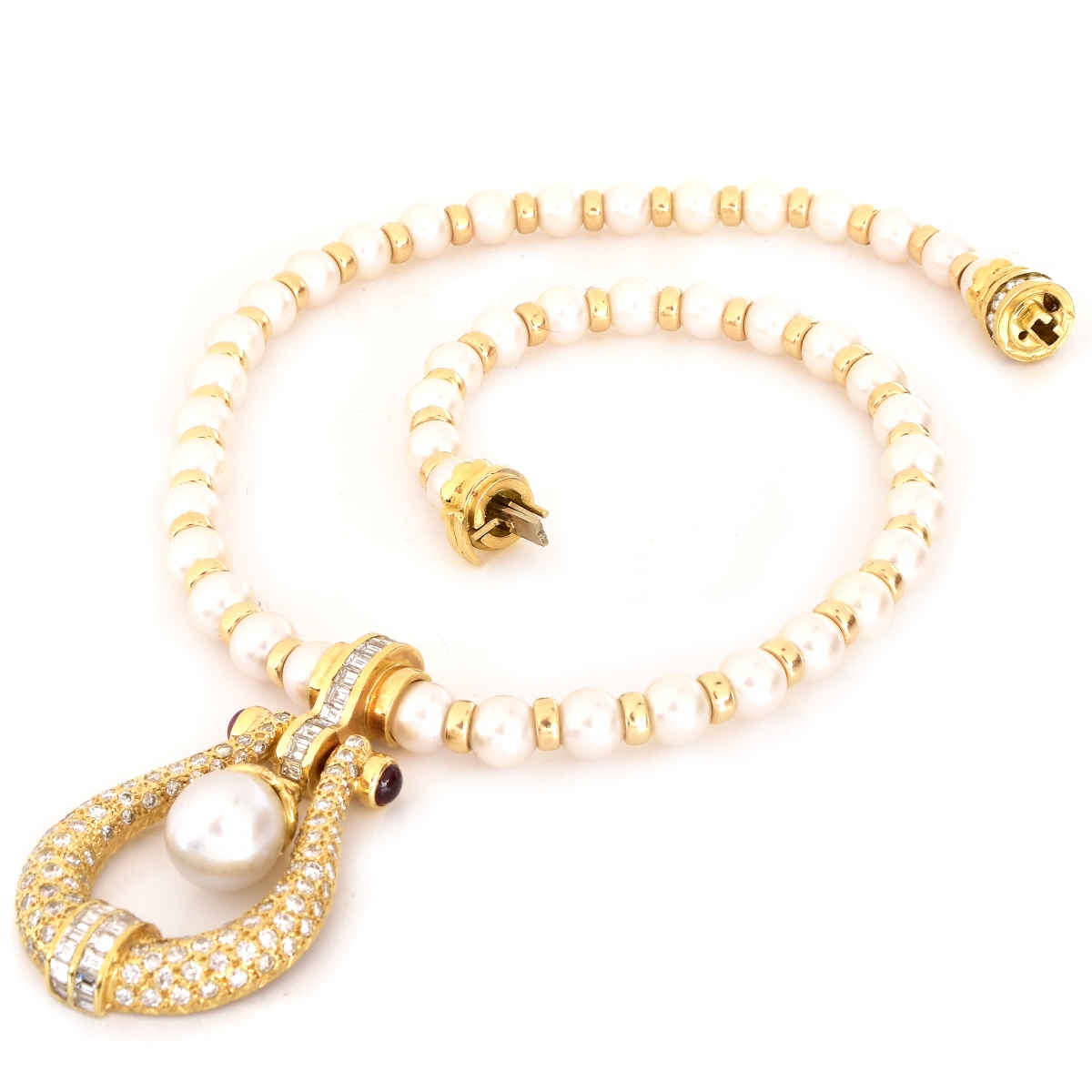 Bulgari style Diamond, Pearl and 18K Necklace