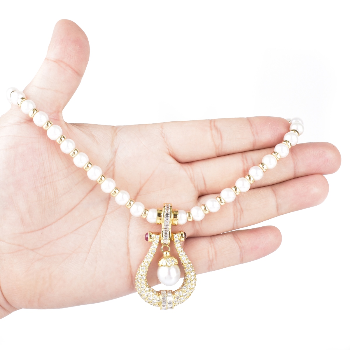 Bulgari style Diamond, Pearl and 18K Necklace