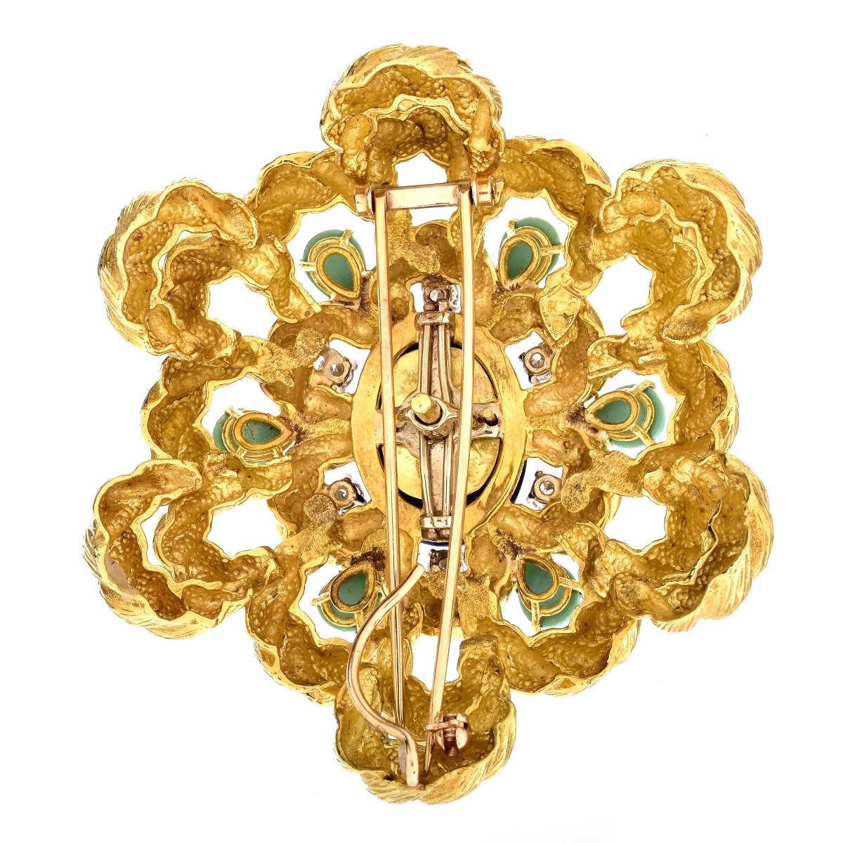Vintage Diamond, Lapis, Turquoise and 18K Brooch