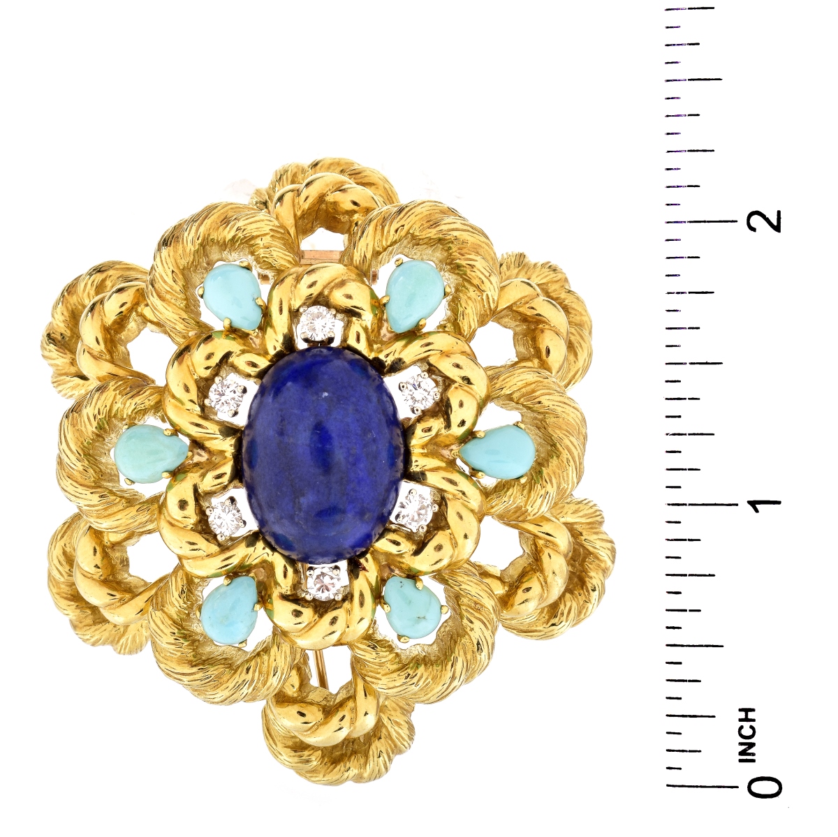 Vintage Diamond, Lapis, Turquoise and 18K Brooch
