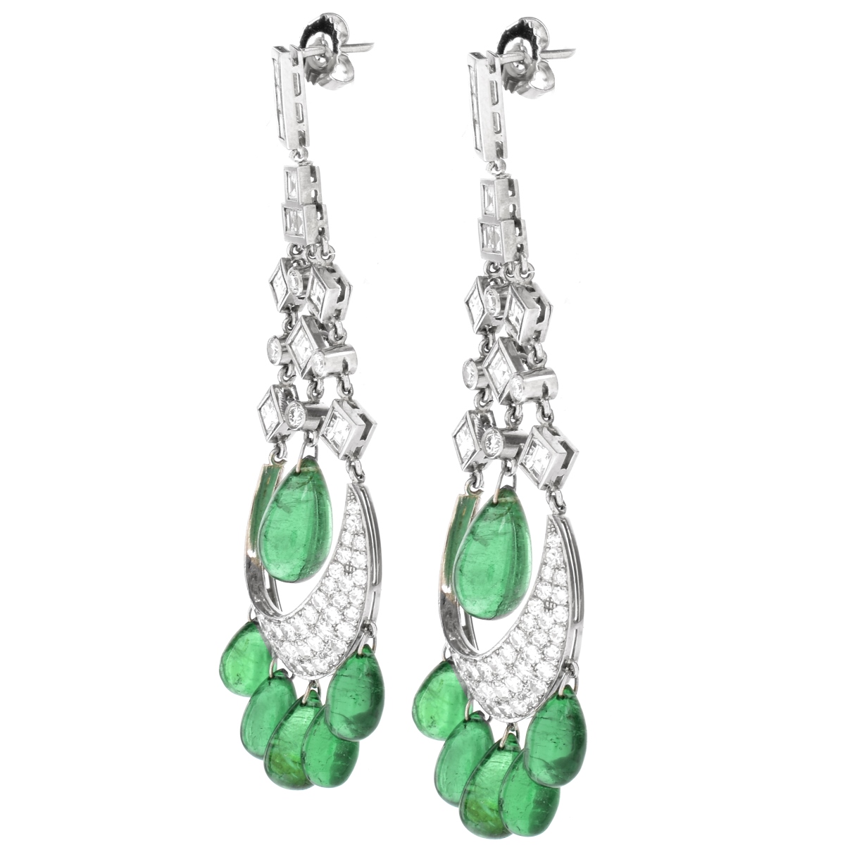 Emerald, Diamond and Platinum Earrings