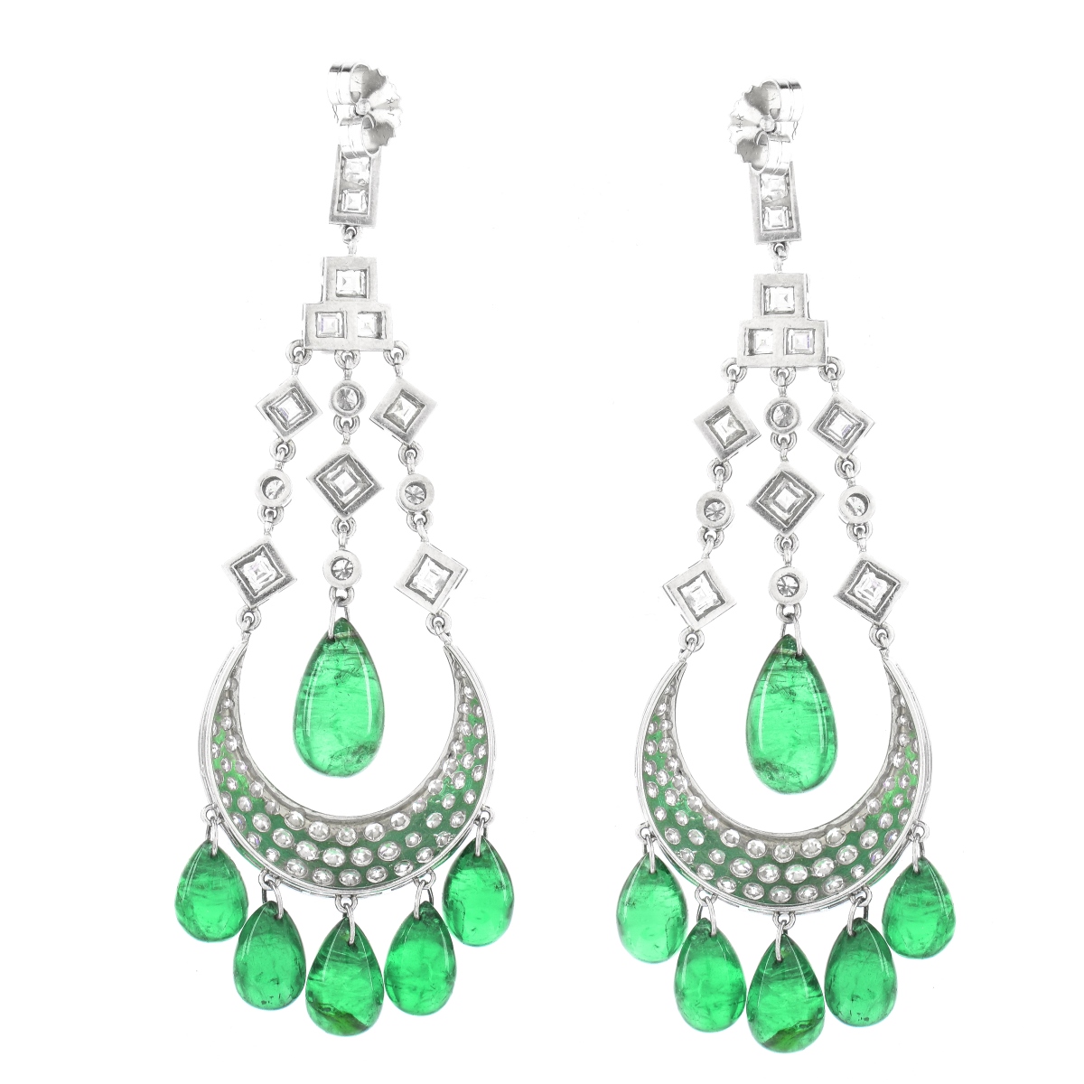 Emerald, Diamond and Platinum Earrings