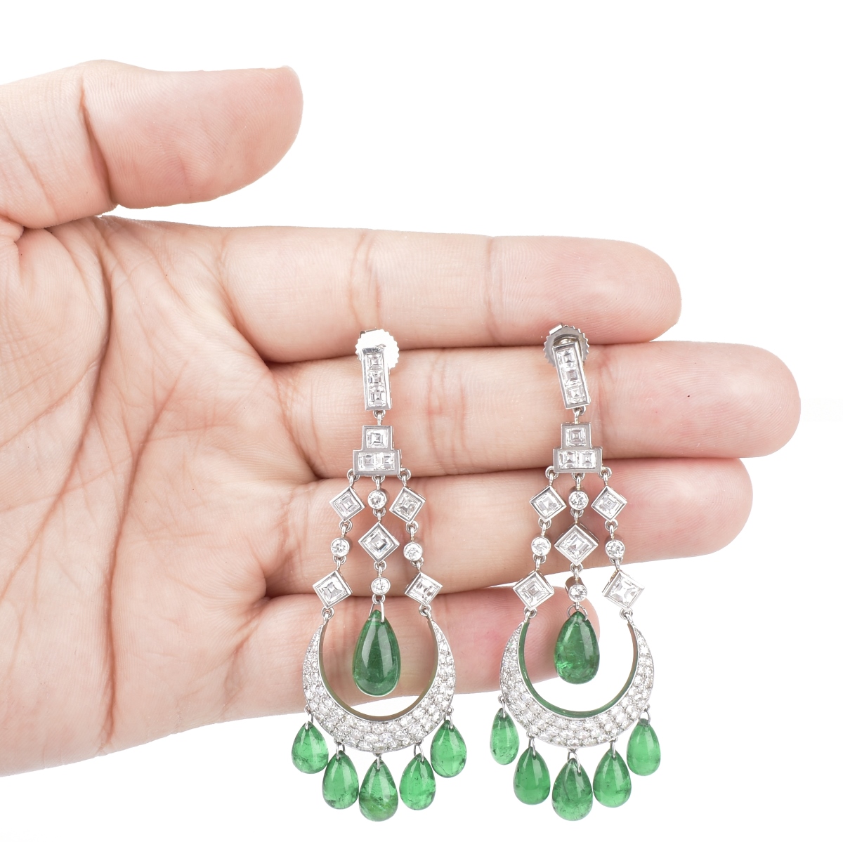 Emerald, Diamond and Platinum Earrings