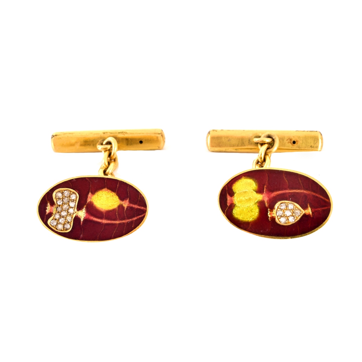 French Diamond, Enamel and 18K Gold Cufflinks