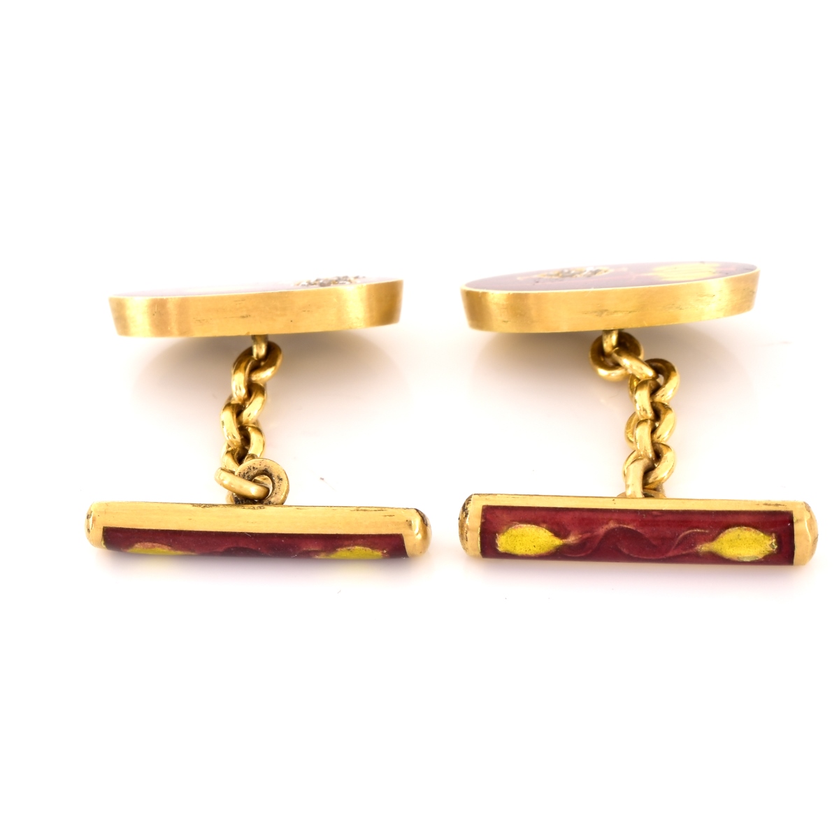 French Diamond, Enamel and 18K Gold Cufflinks
