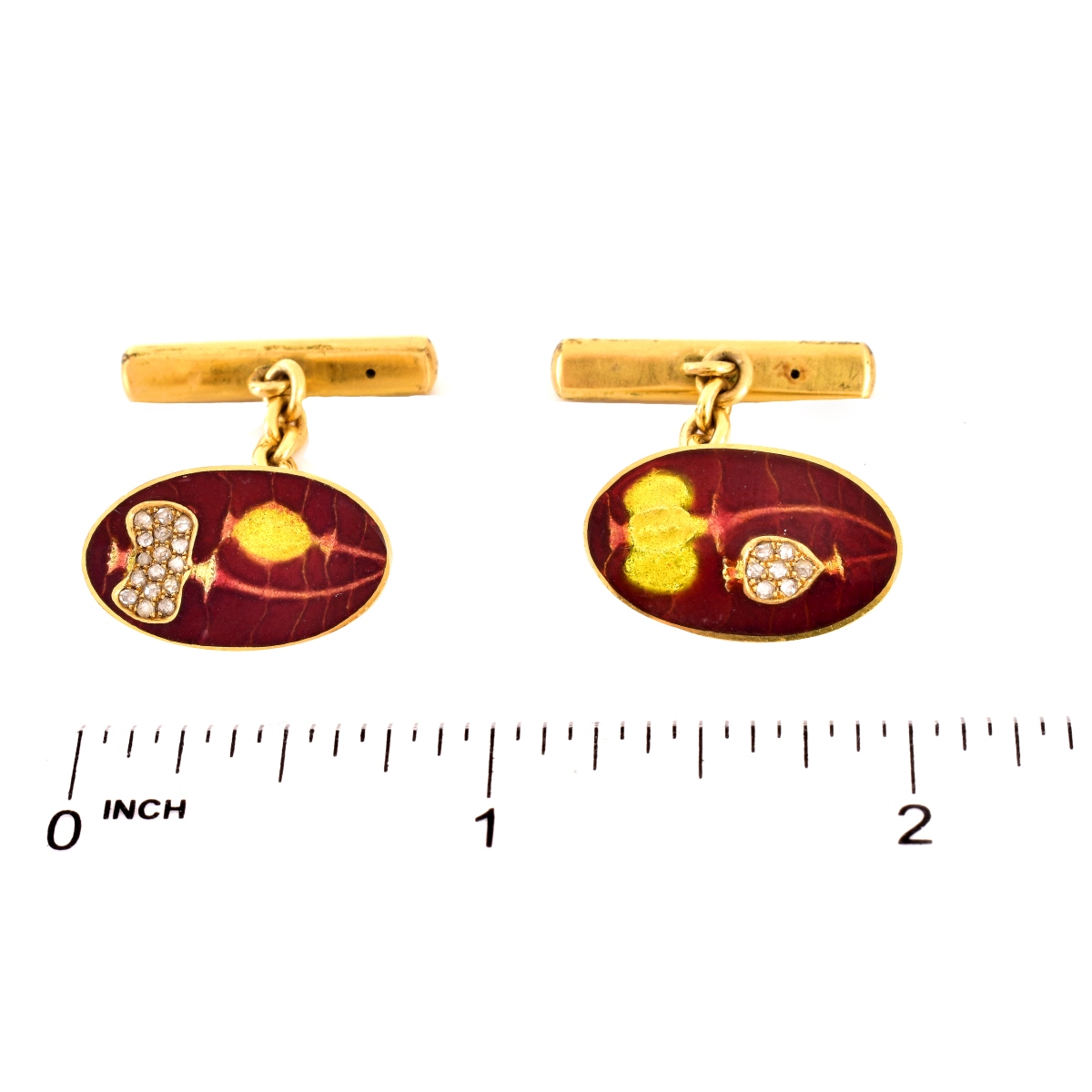 French Diamond, Enamel and 18K Gold Cufflinks