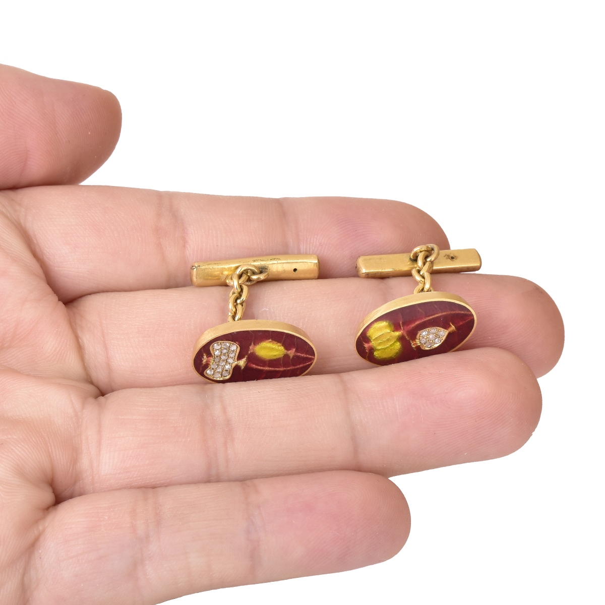 French Diamond, Enamel and 18K Gold Cufflinks