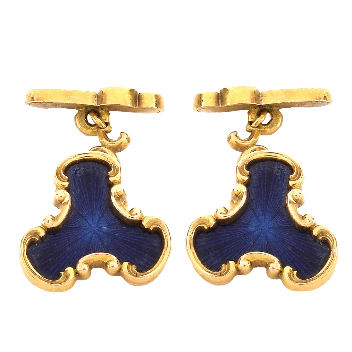 Russian Faberge Guilloche Enamel and 14 Karat Yellow Gold Cufflinks