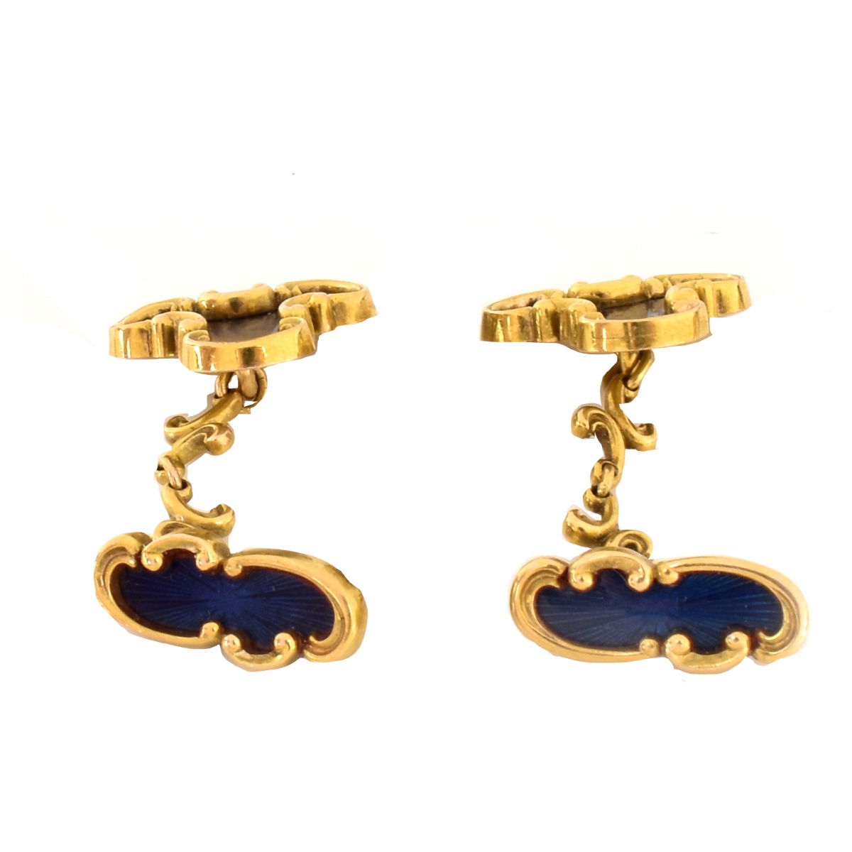 Russian Faberge Guilloche Enamel and 14 Karat Yellow Gold Cufflinks