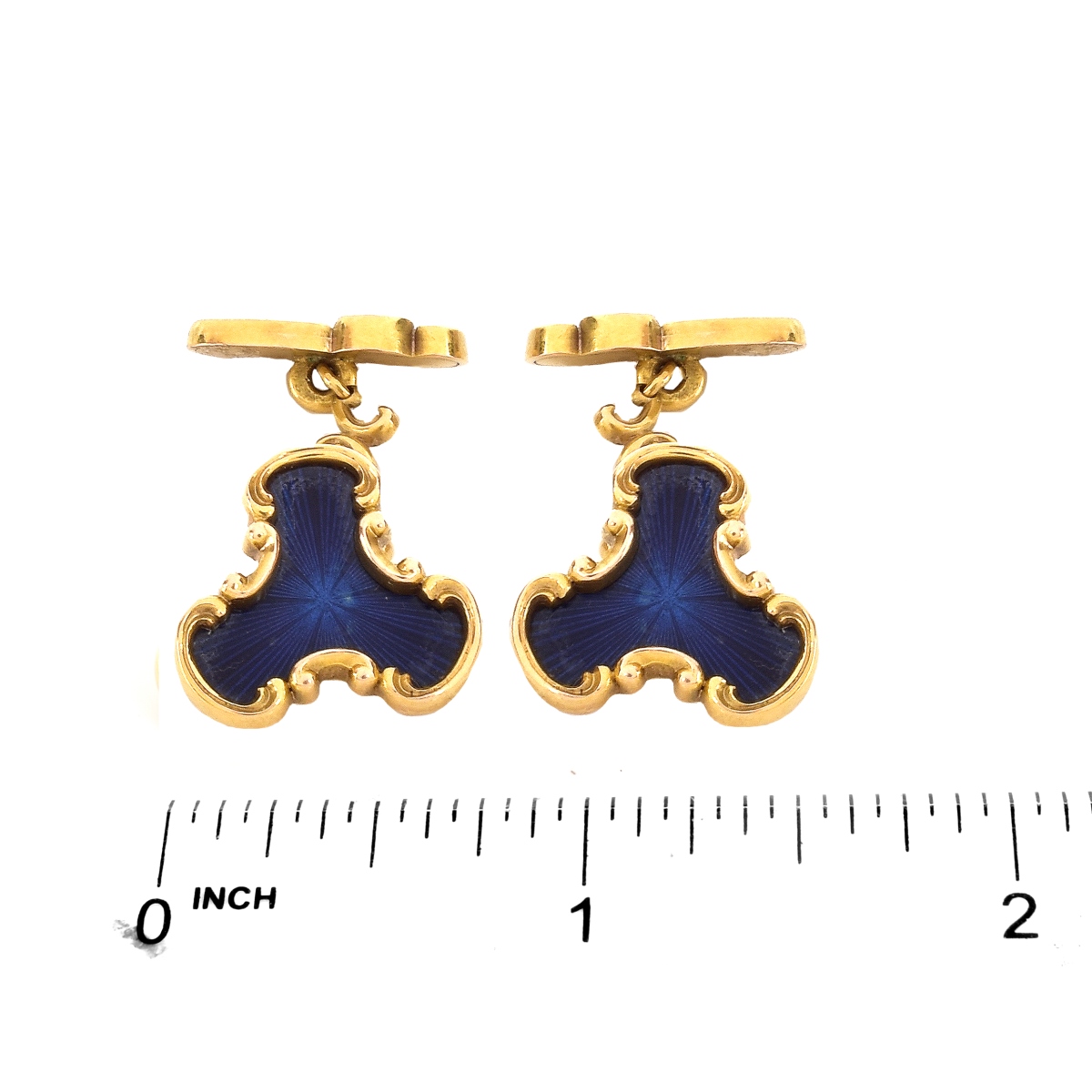Russian Faberge Guilloche Enamel and 14 Karat Yellow Gold Cufflinks