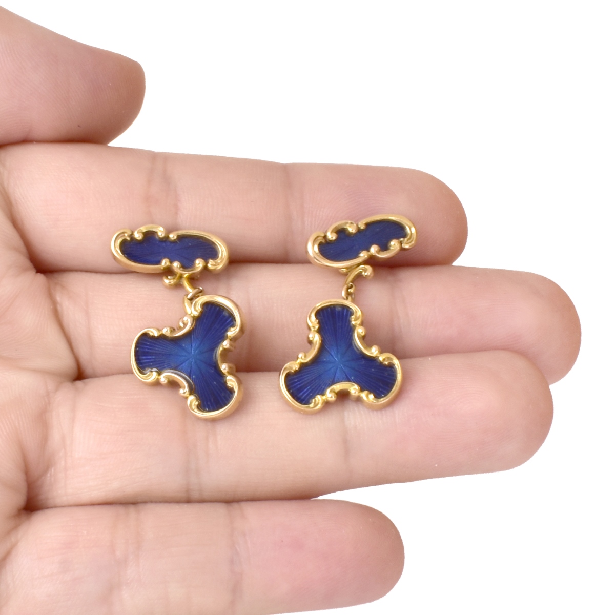 Russian Faberge Guilloche Enamel and 14 Karat Yellow Gold Cufflinks