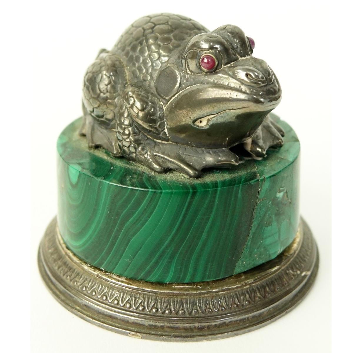 Faberge 88 Russian Silver and Malachite Frog