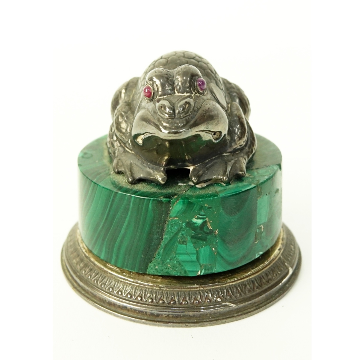 Faberge 88 Russian Silver and Malachite Frog