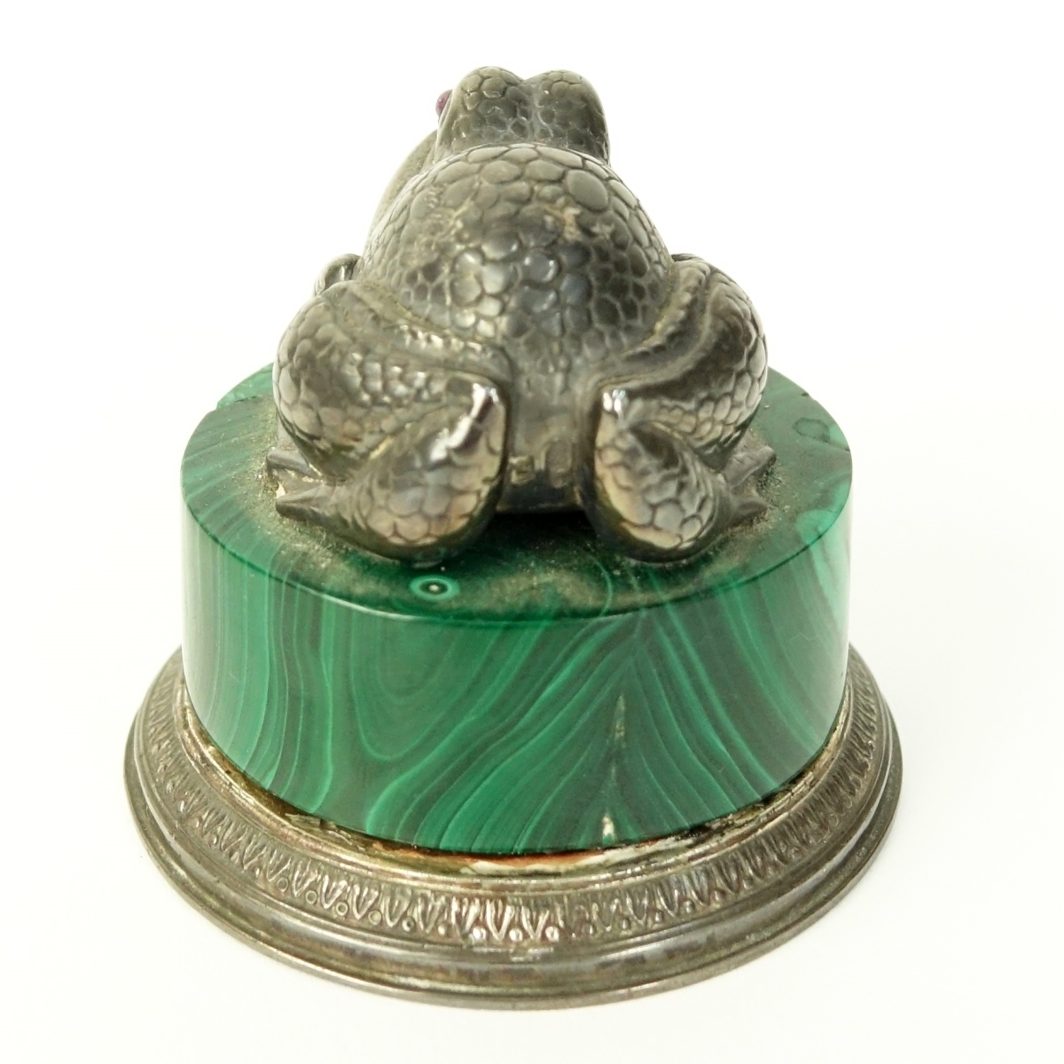 Faberge 88 Russian Silver and Malachite Frog