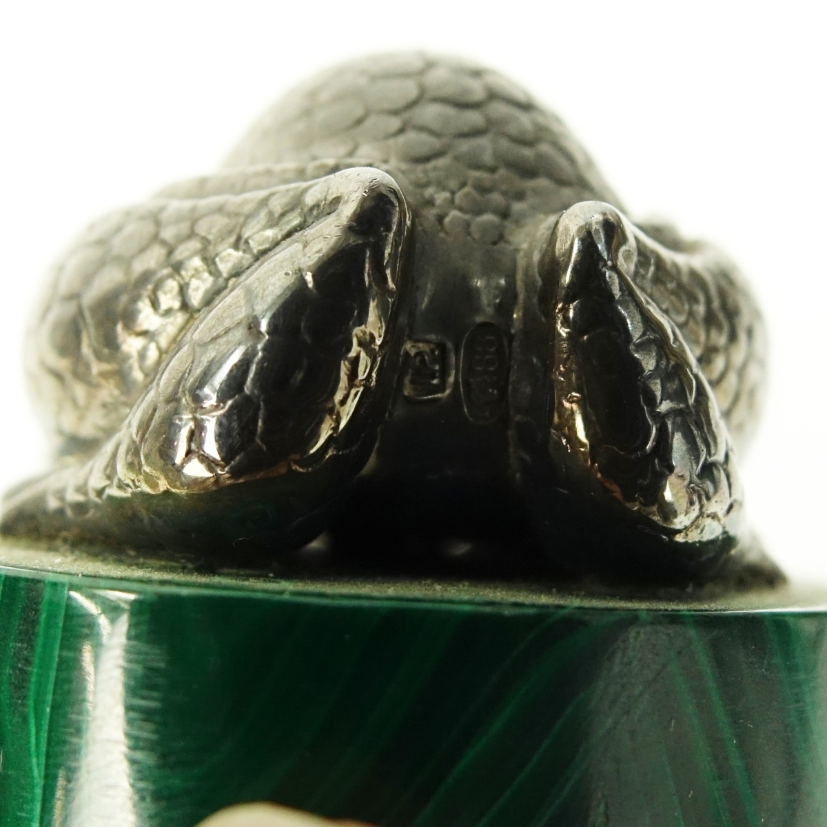 Faberge 88 Russian Silver and Malachite Frog