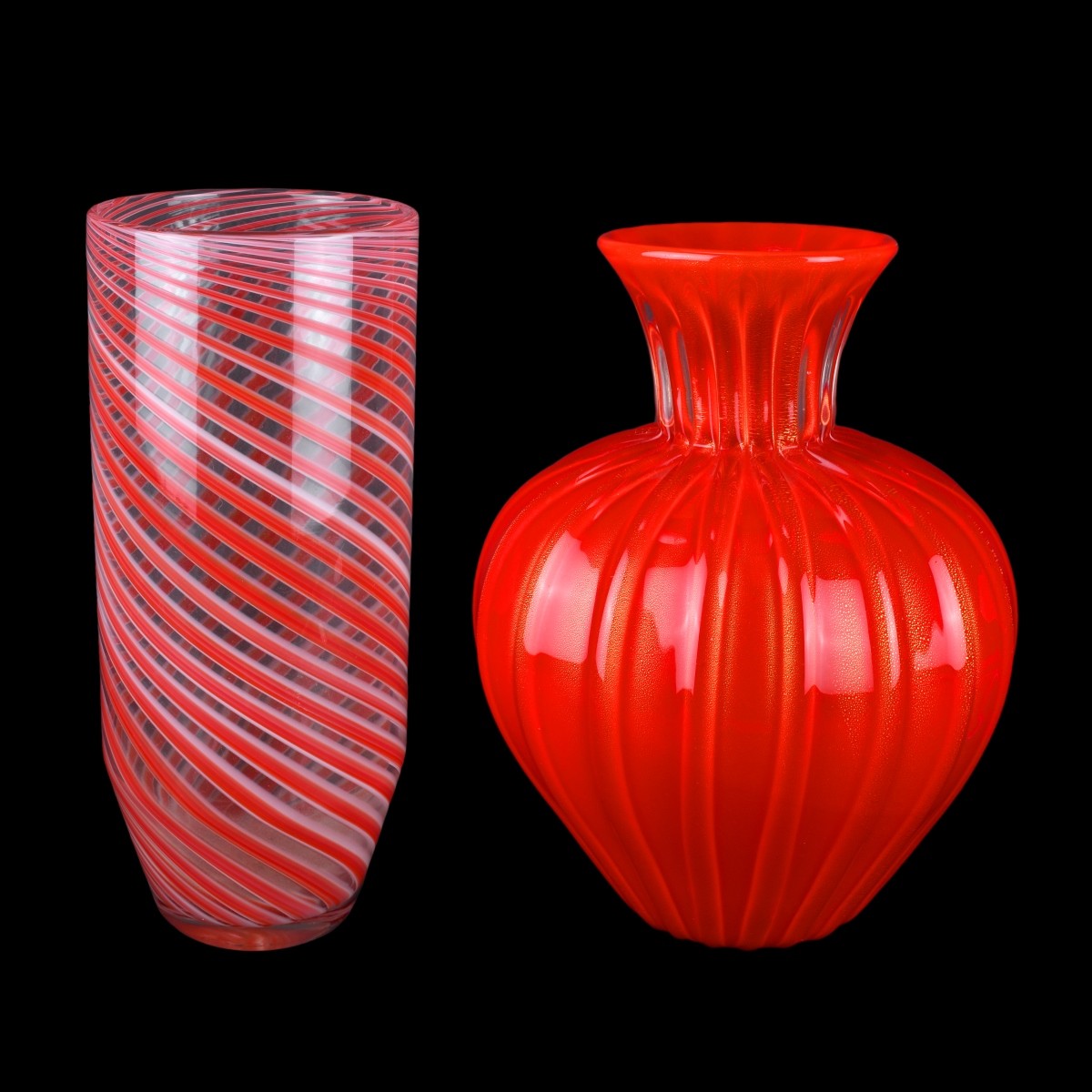 Two (2) Large Murano Italian Art Glass Vases