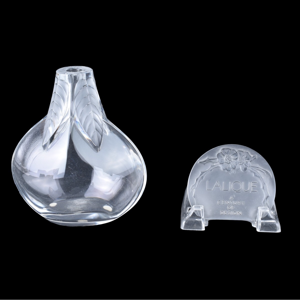 Lalique Crystal Bottle and Lalique Crystal Plaque