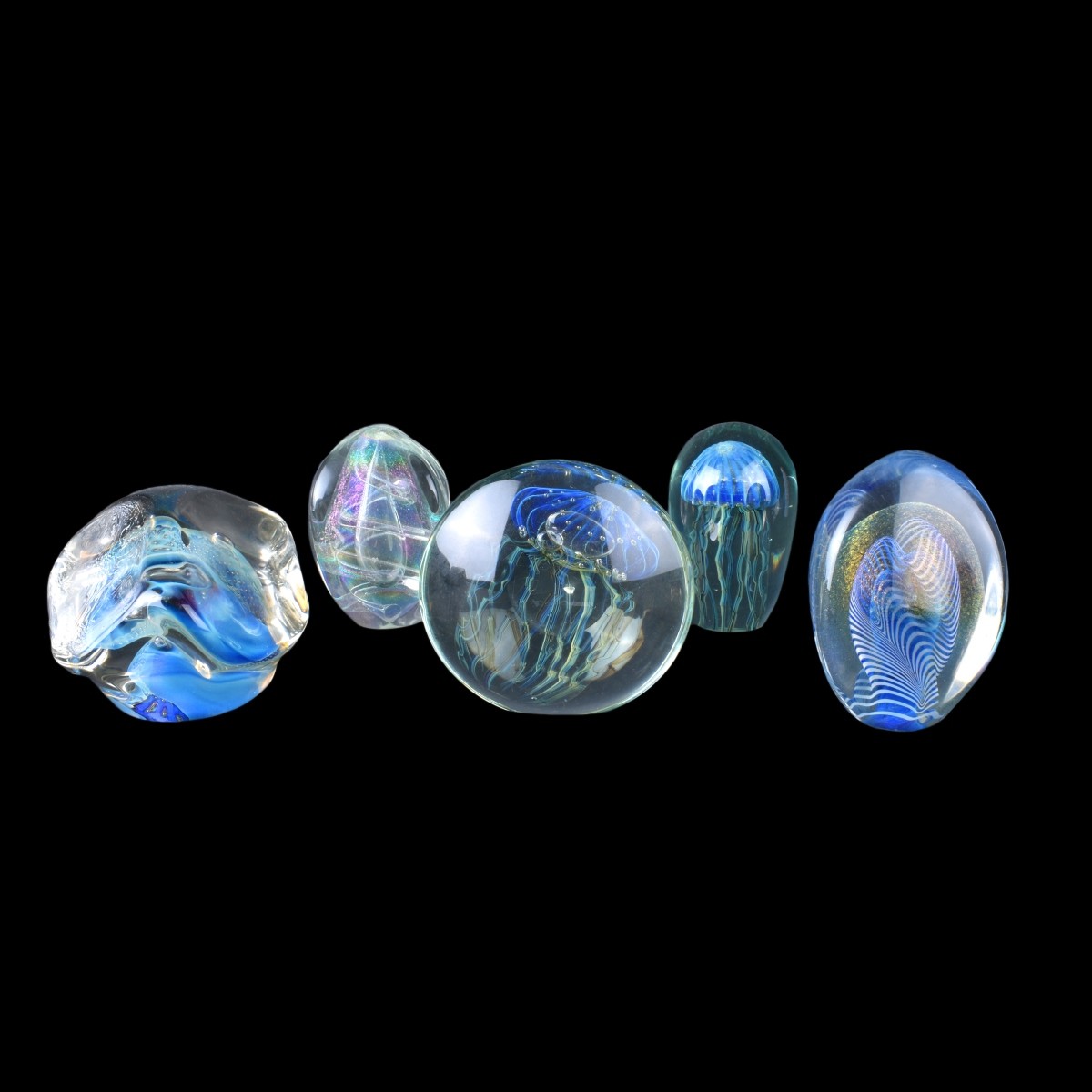 Five (5) Eickholt Art Glass Paperweights