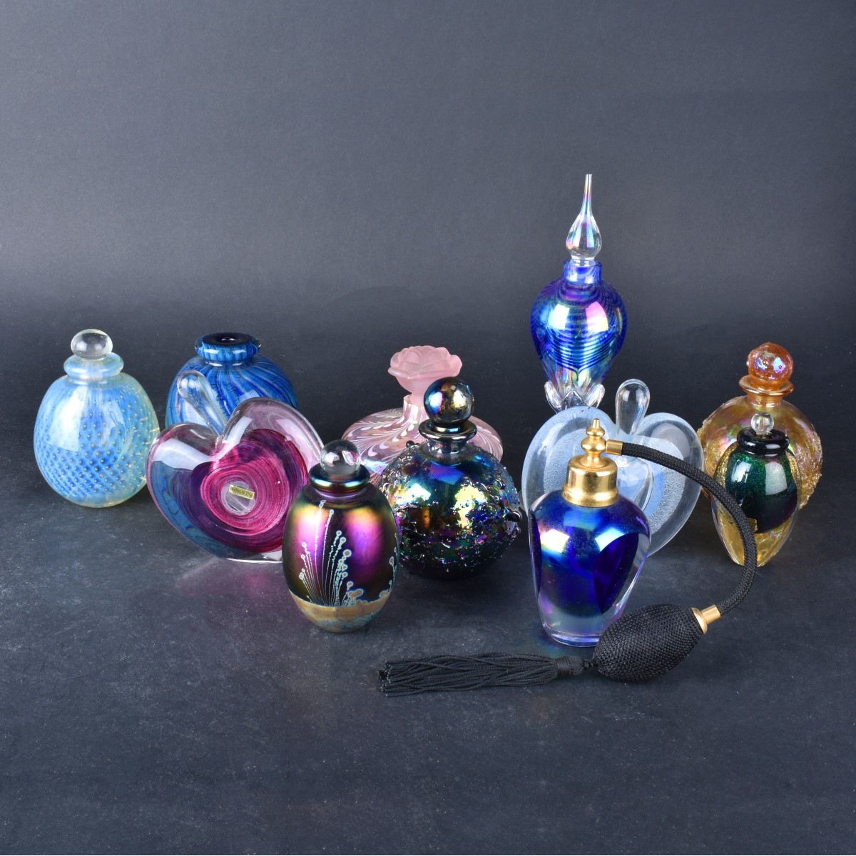 Eleven (11) Art Glass Perfume Bottles