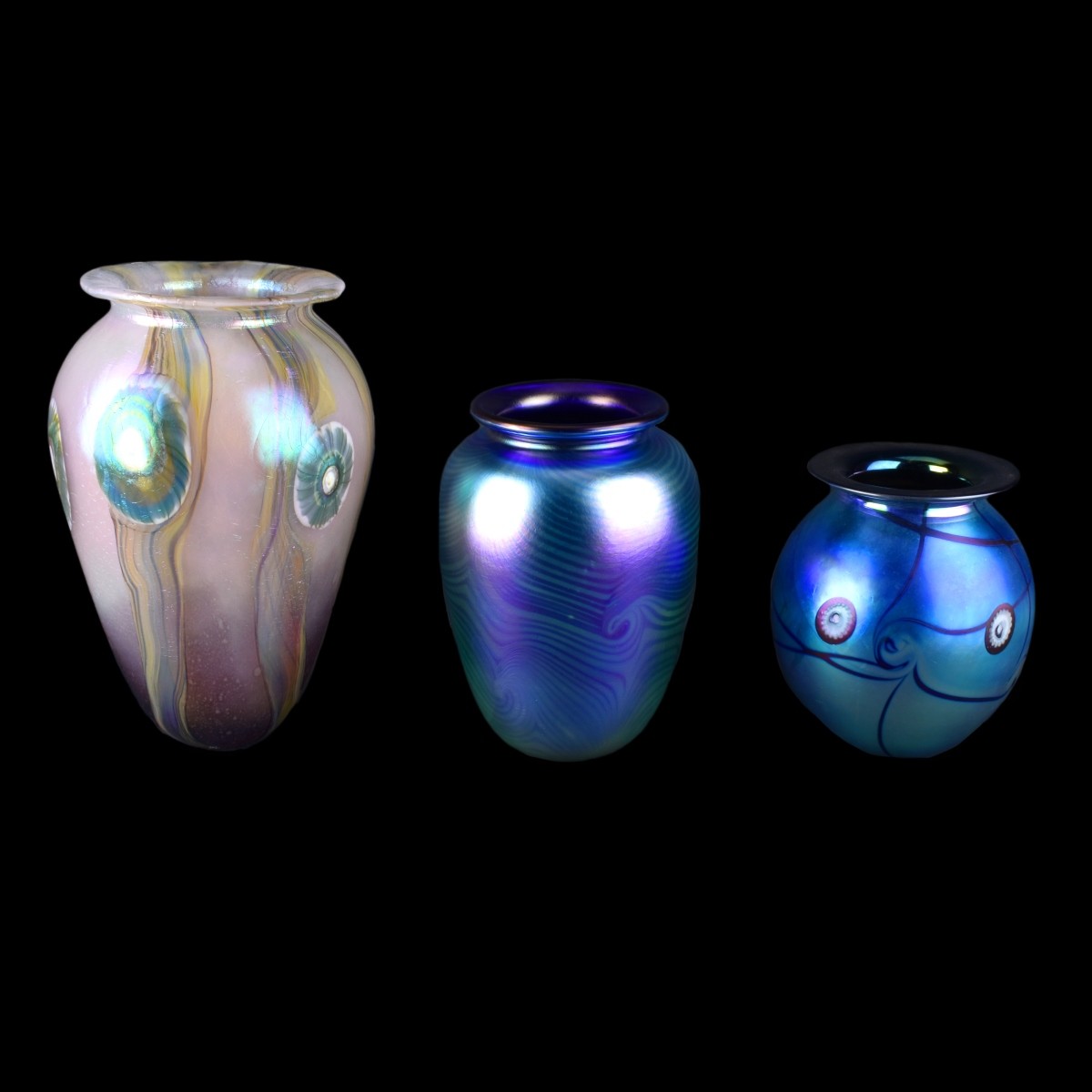 Three (3) Robert Eickholt Art Glass Vases