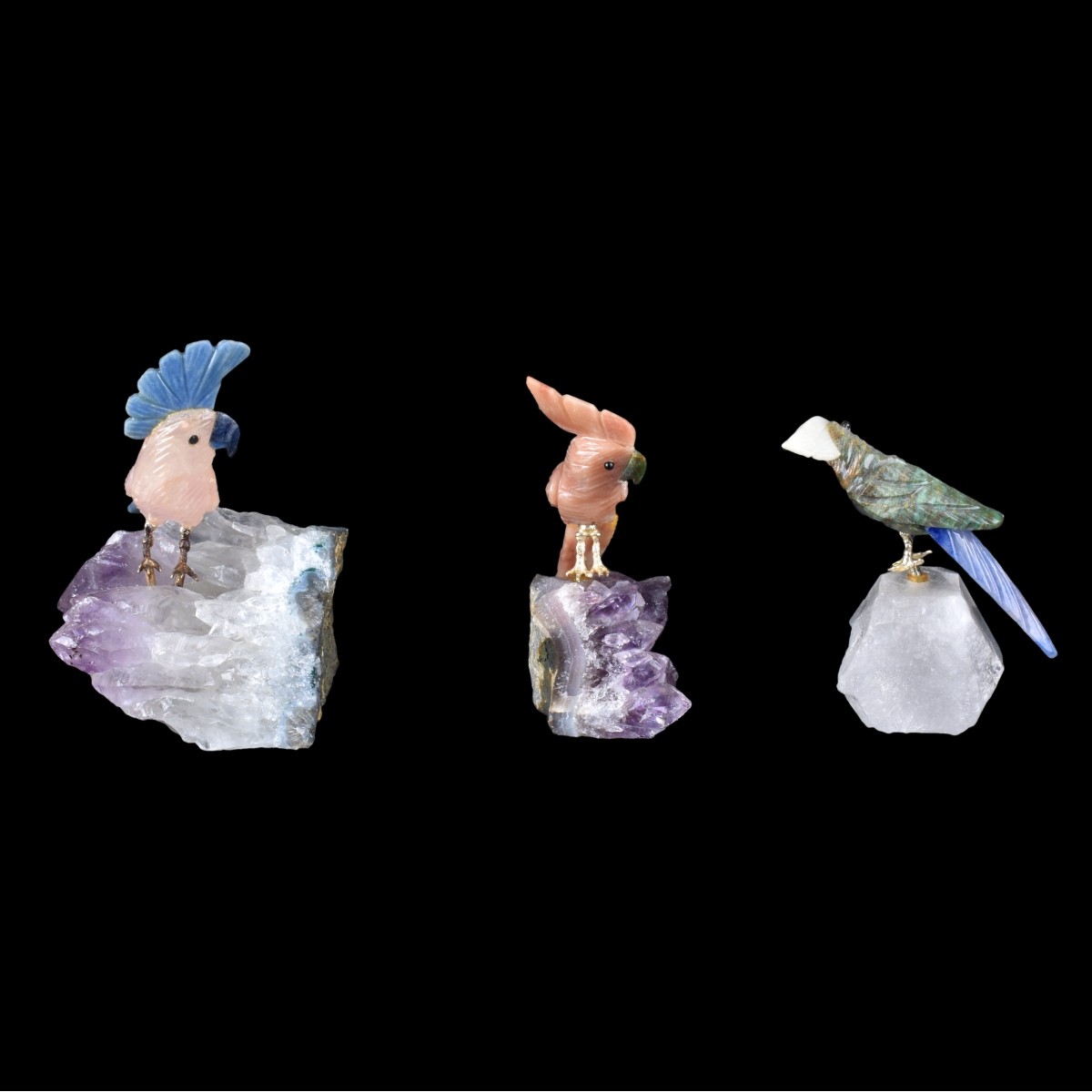 Three (3) Gemstone Bird Sculptures