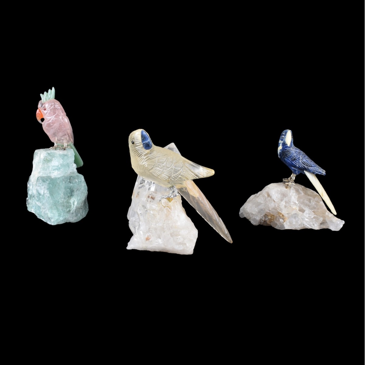 Three (3) Gemstone Bird Sculptures