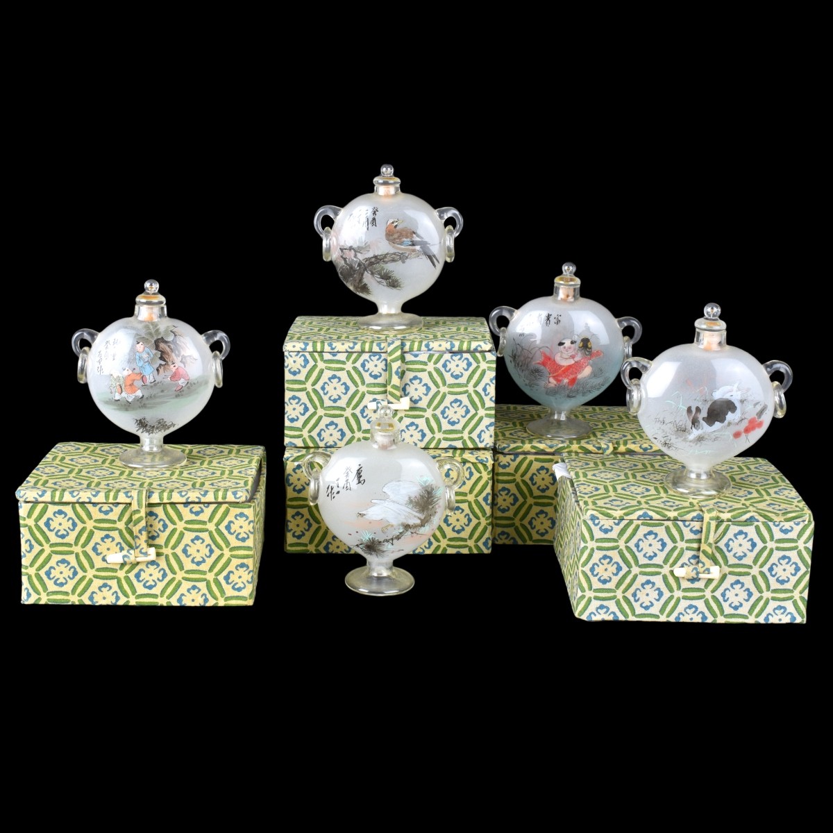 Five Chinese Reverse Painted Glass Snuff Bottles