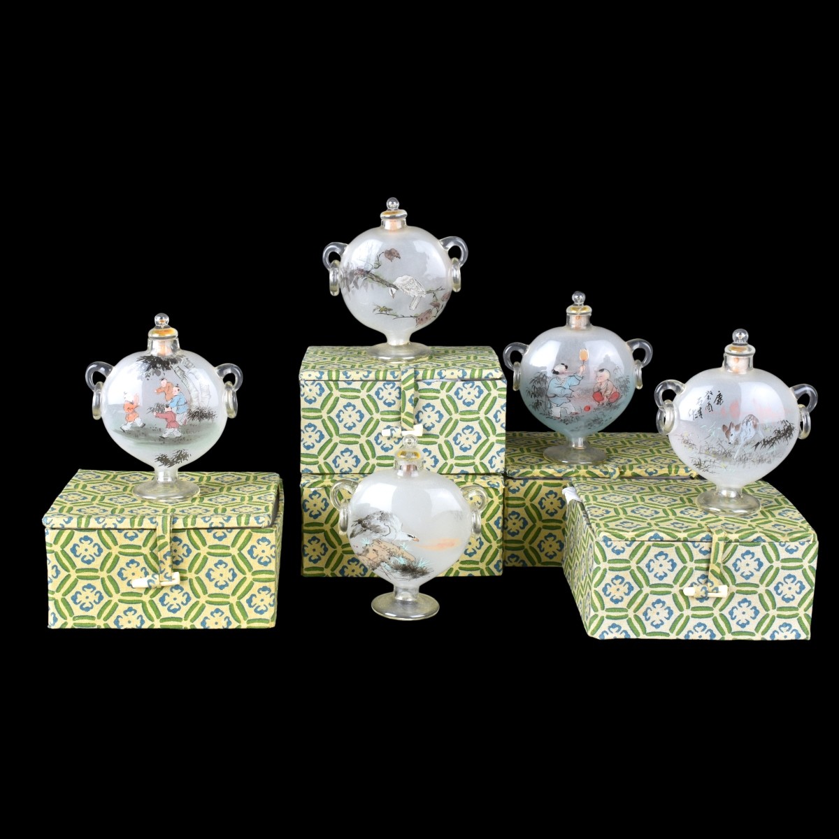 Five Chinese Reverse Painted Glass Snuff Bottles