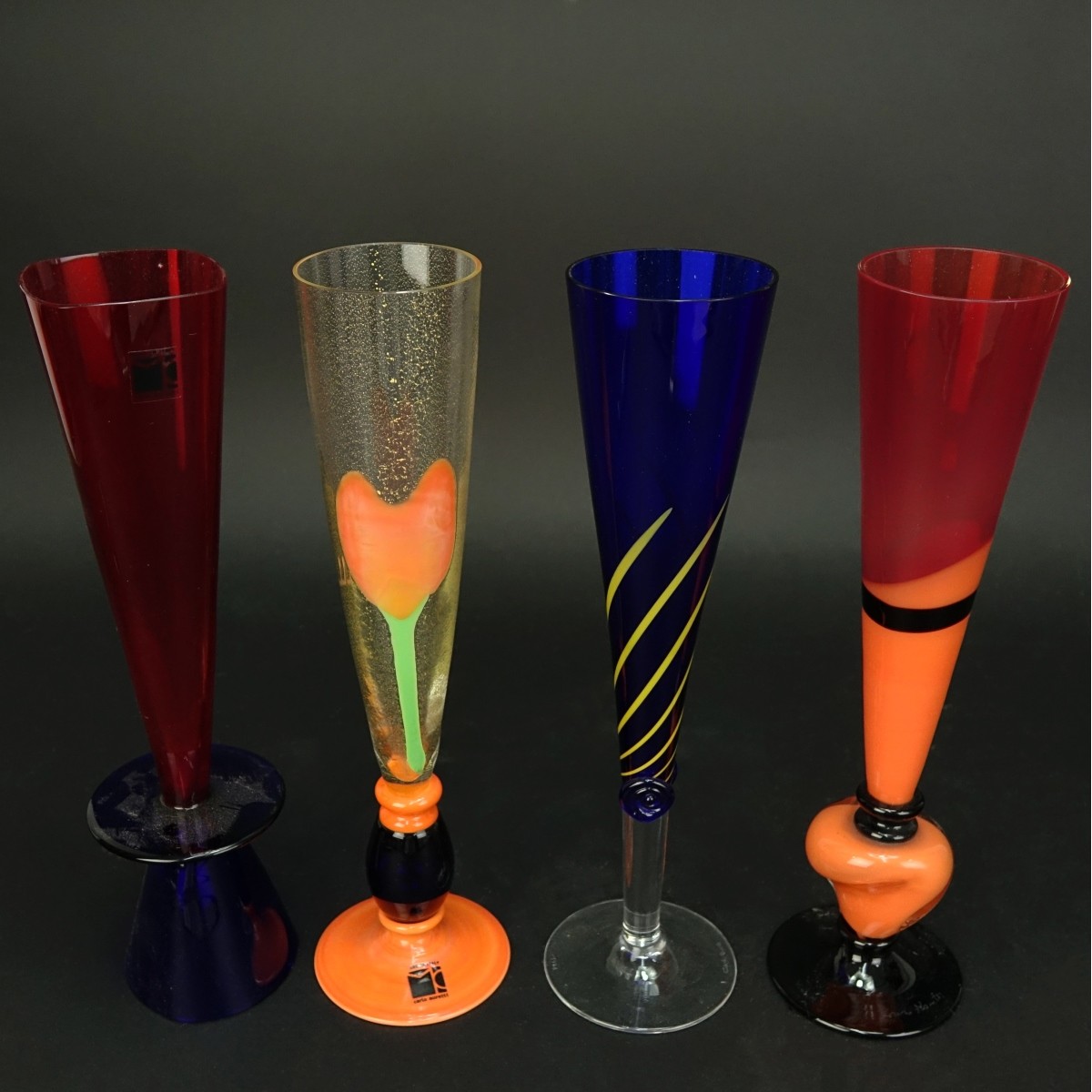 Four (4) Carlo Moretti Tall Champagne Flutes