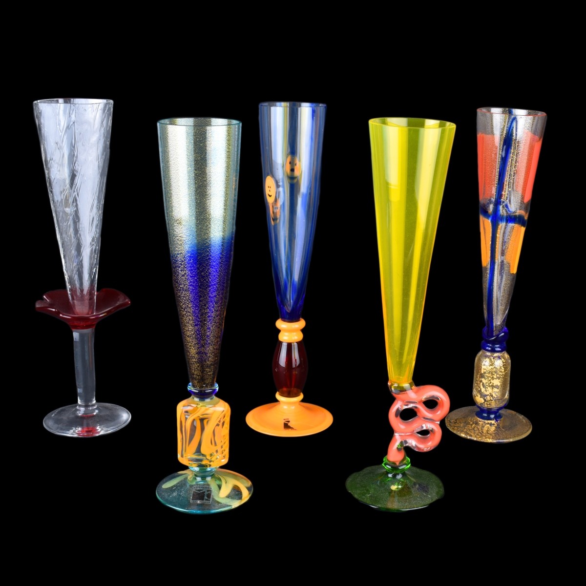 Five (5) Carlo Moretti Tall Champagne Flutes