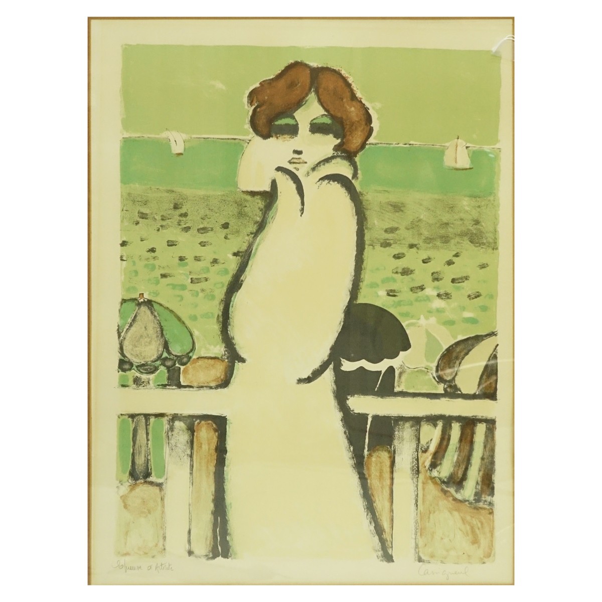 Contemporary Color Lithograph "Art Deco Lady"