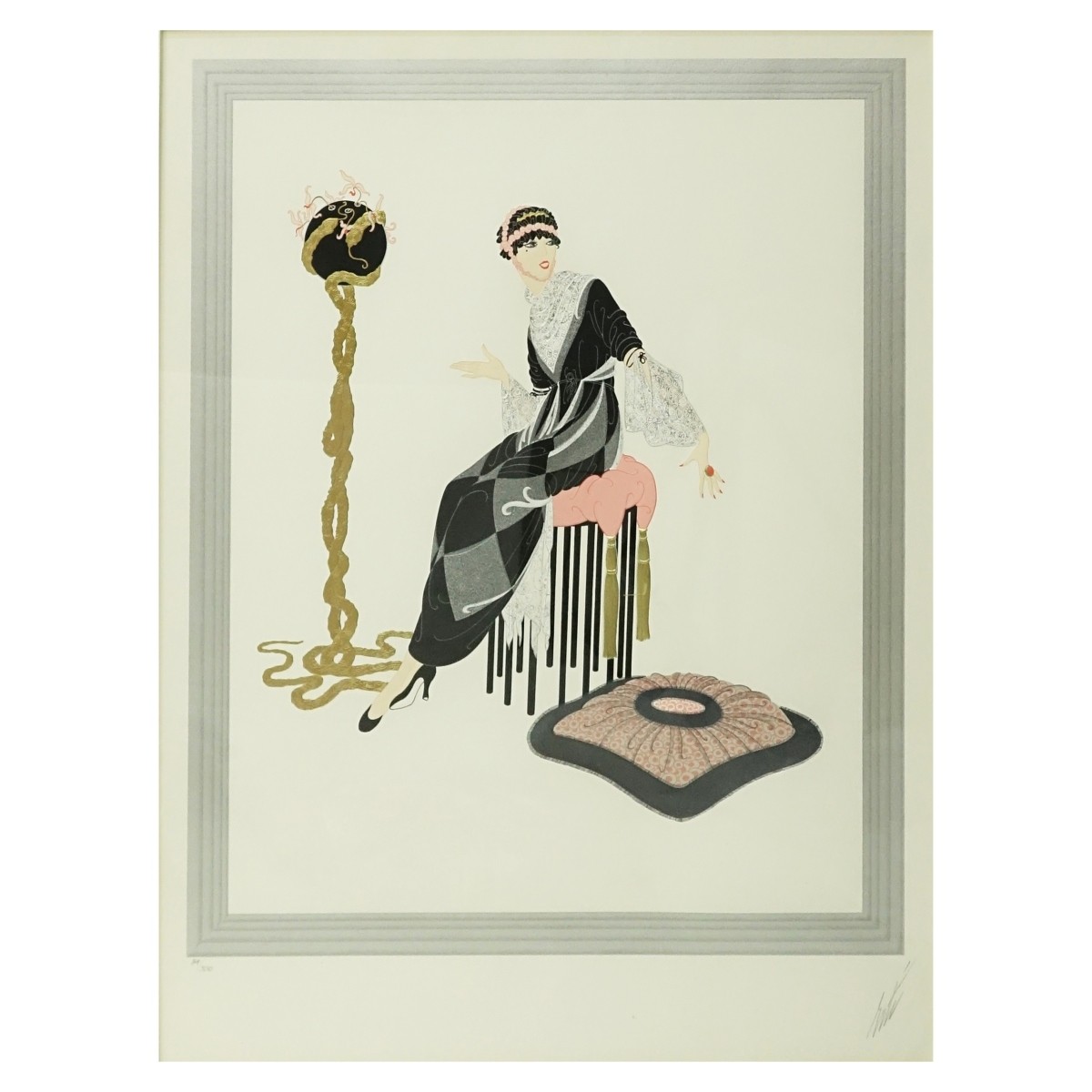 Erte Embossed Serigraph Elegant Lady